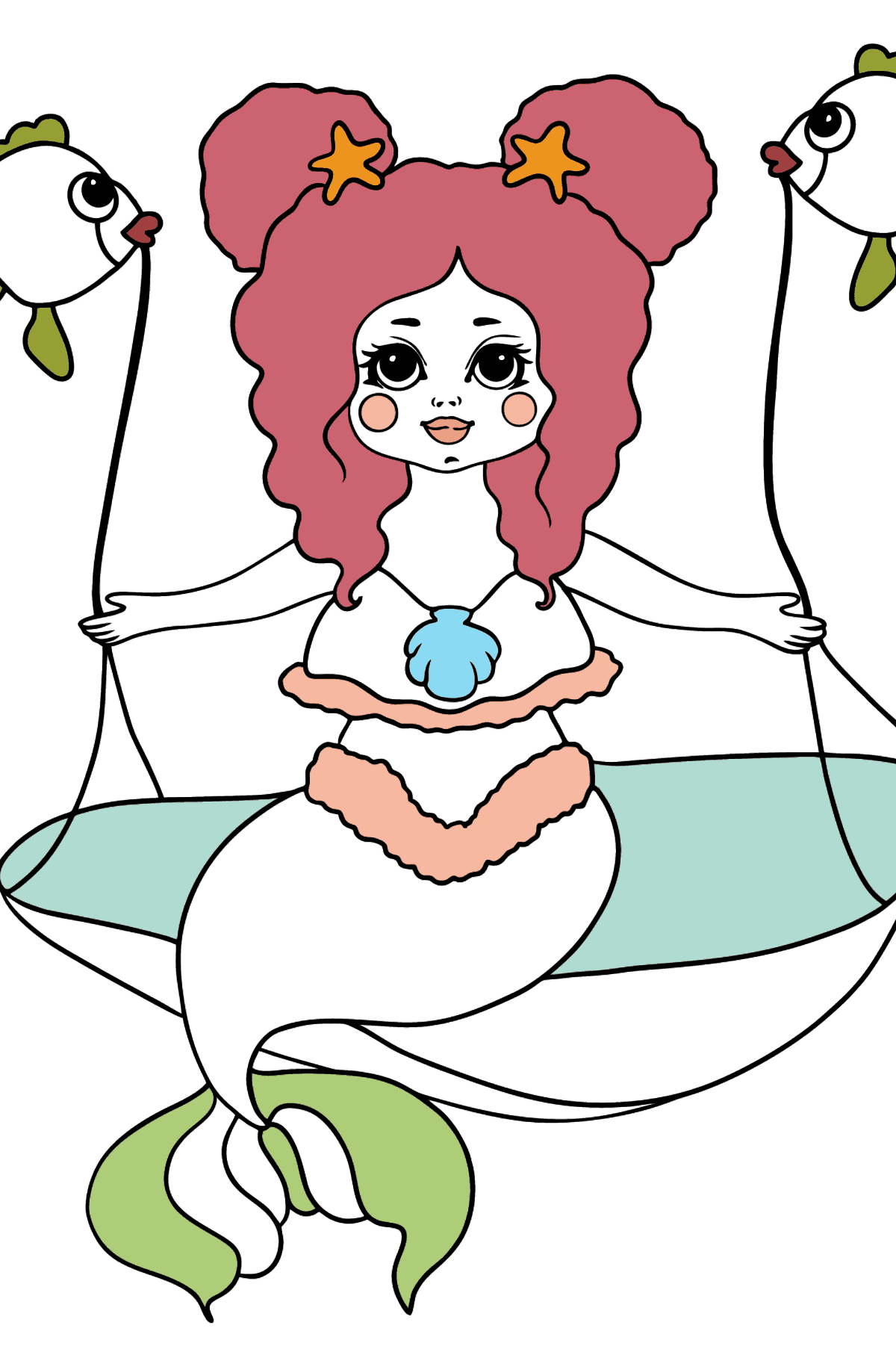 Mermaid and Two Fish coloring page - Coloring Pages for Kids