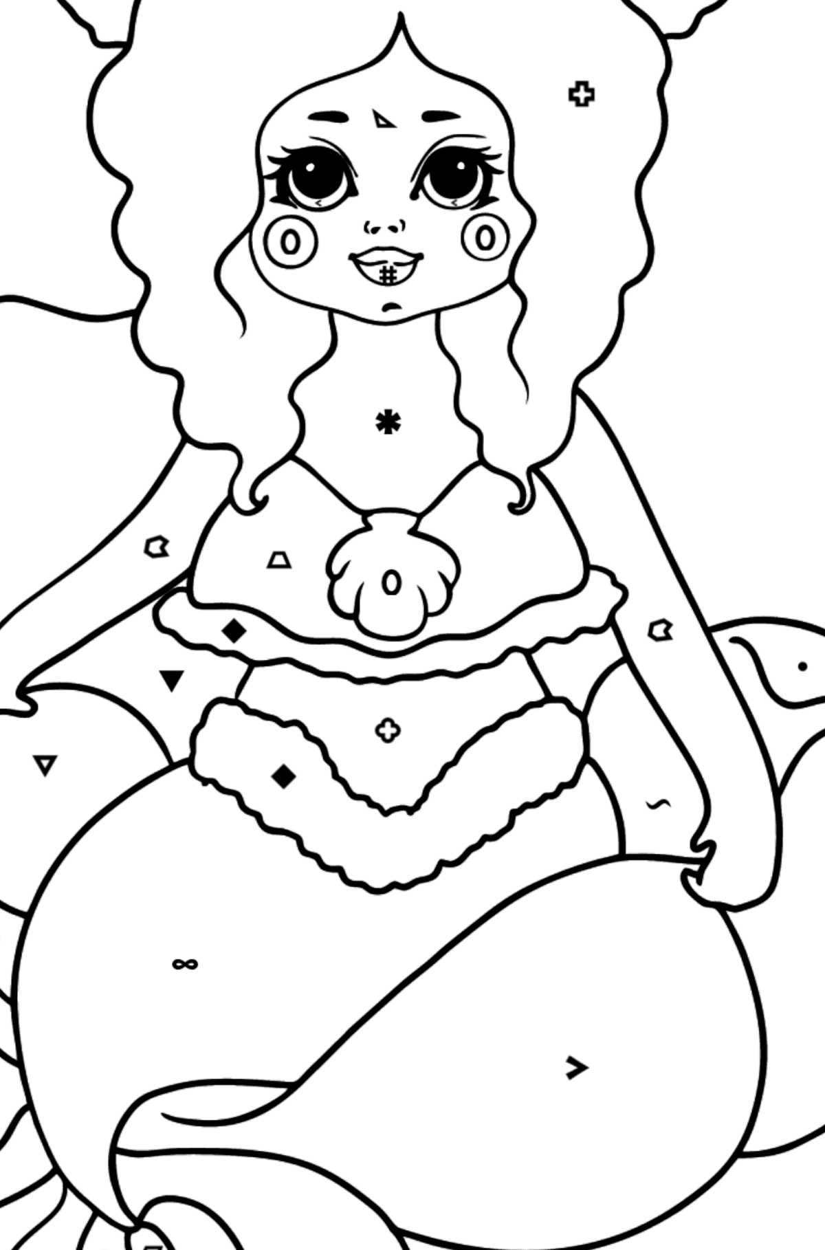 Omalovánka krásná mořská panna pro miminka - Omalovánka podle Symbolů a Geometrickým Tvarům pro děti