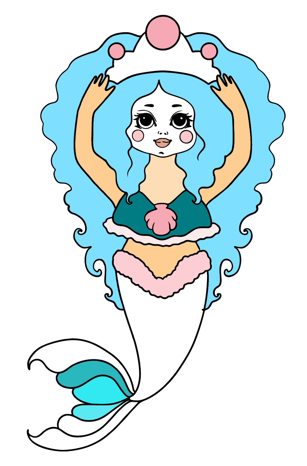 Meerjungfrau mit blauen Haaren Ausmalbild - Malvorlagen für Kinder