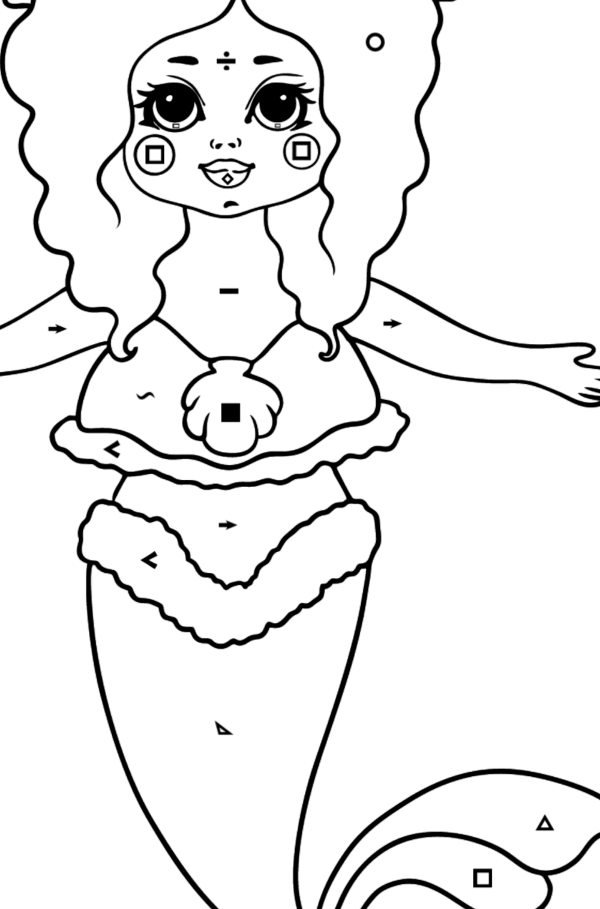 Mermaid with Yellow Tail coloring page - Coloring by Symbols and Geometric Shapes for Kids
