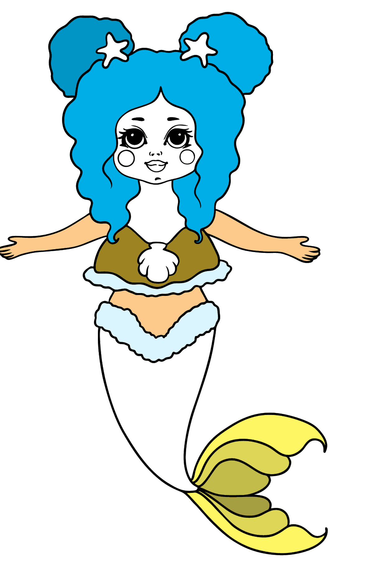 Meerjungfrau mit gelbem Schwanz Ausmalbild - Malvorlagen für Kinder