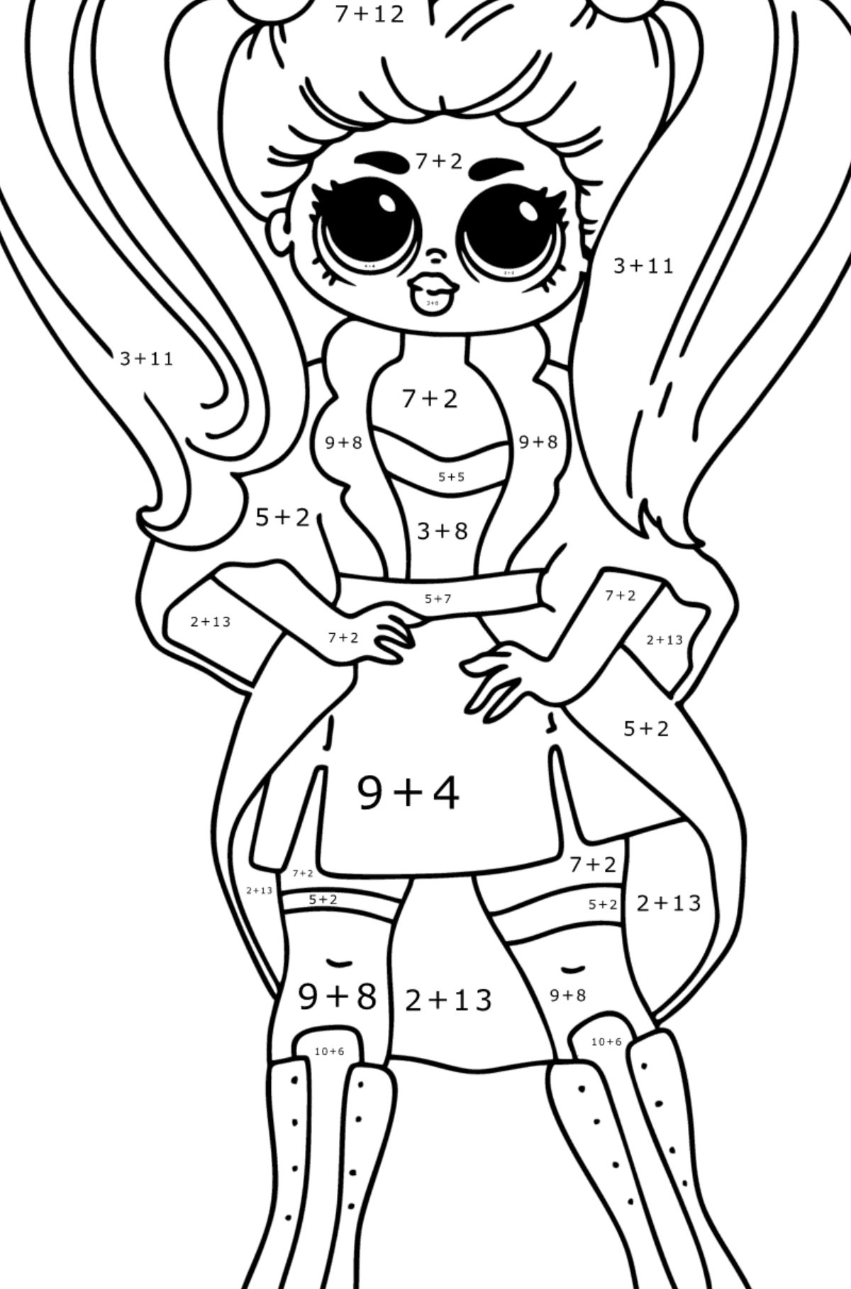 Coloring page LOL OMG Doll - Math Coloring - Addition for Kids