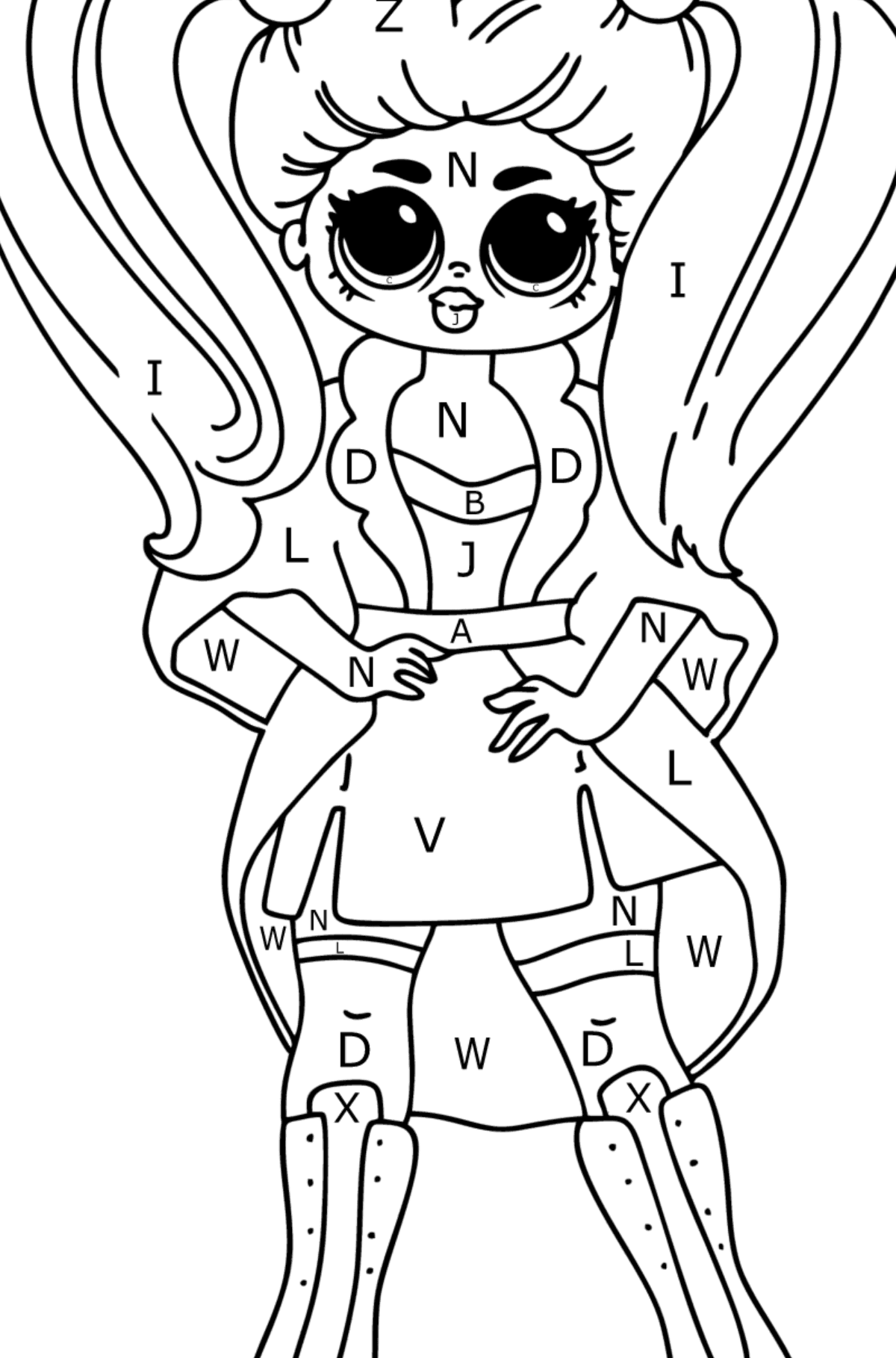 Coloring page LOL OMG Doll - Coloring by Letters for Kids