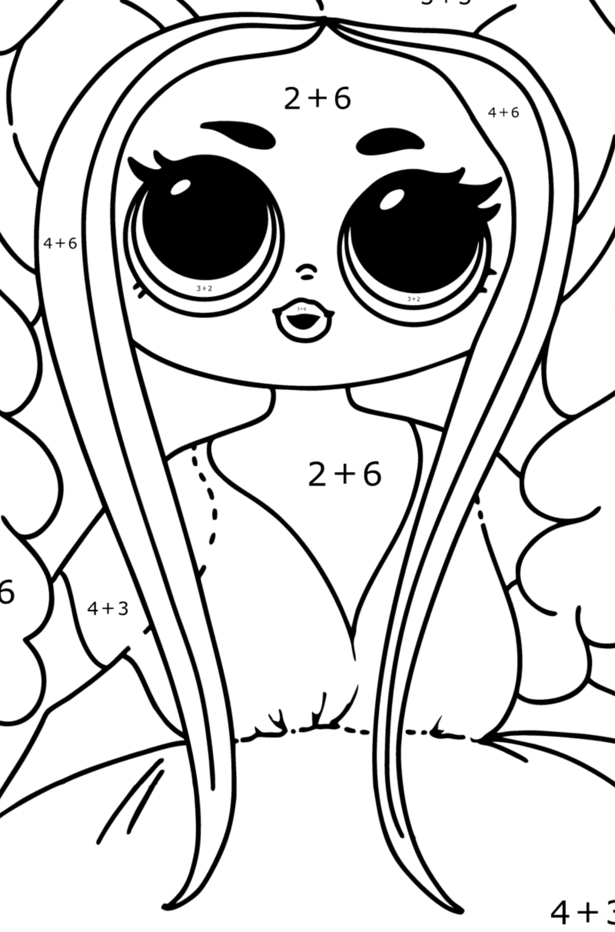 Coloring page LOL OMG Honeylicious Doll - Math Coloring - Addition for Kids