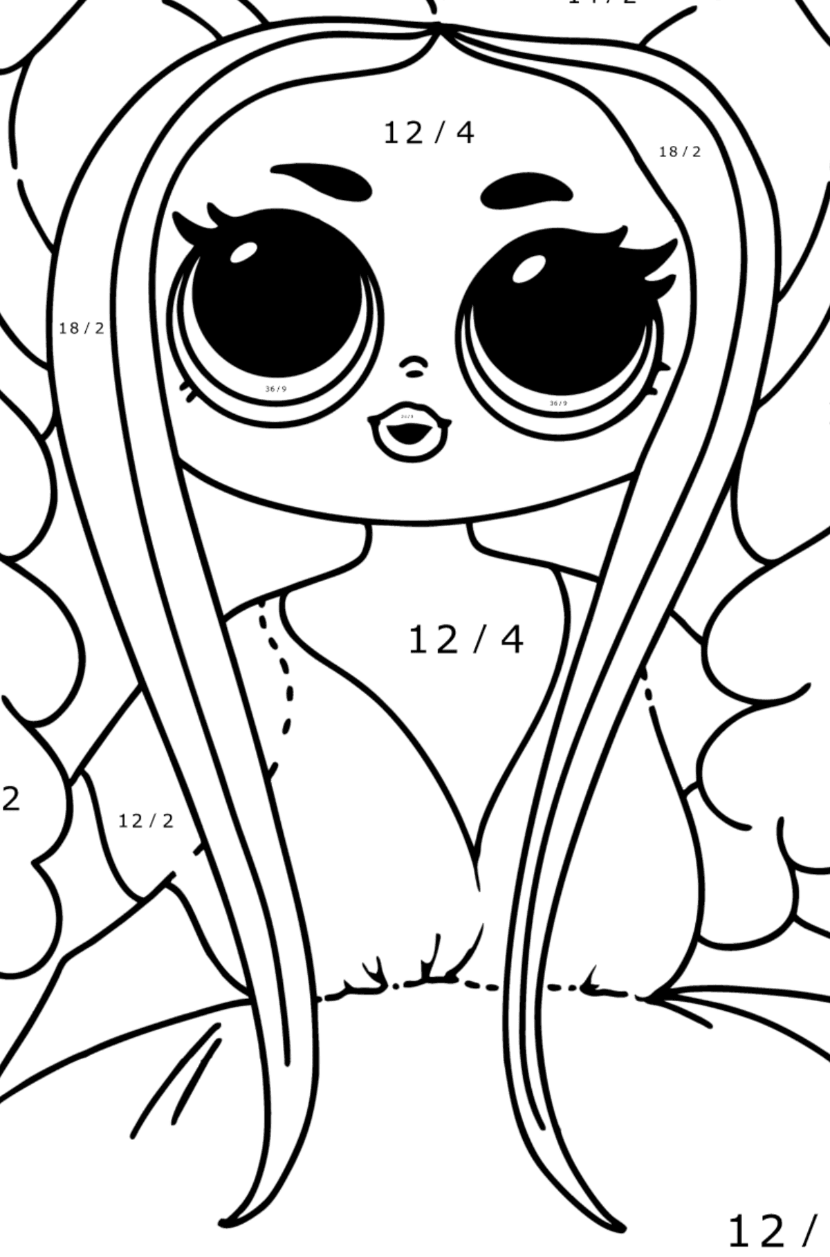 Coloring page LOL OMG Honeylicious Doll - Math Coloring - Division for Kids
