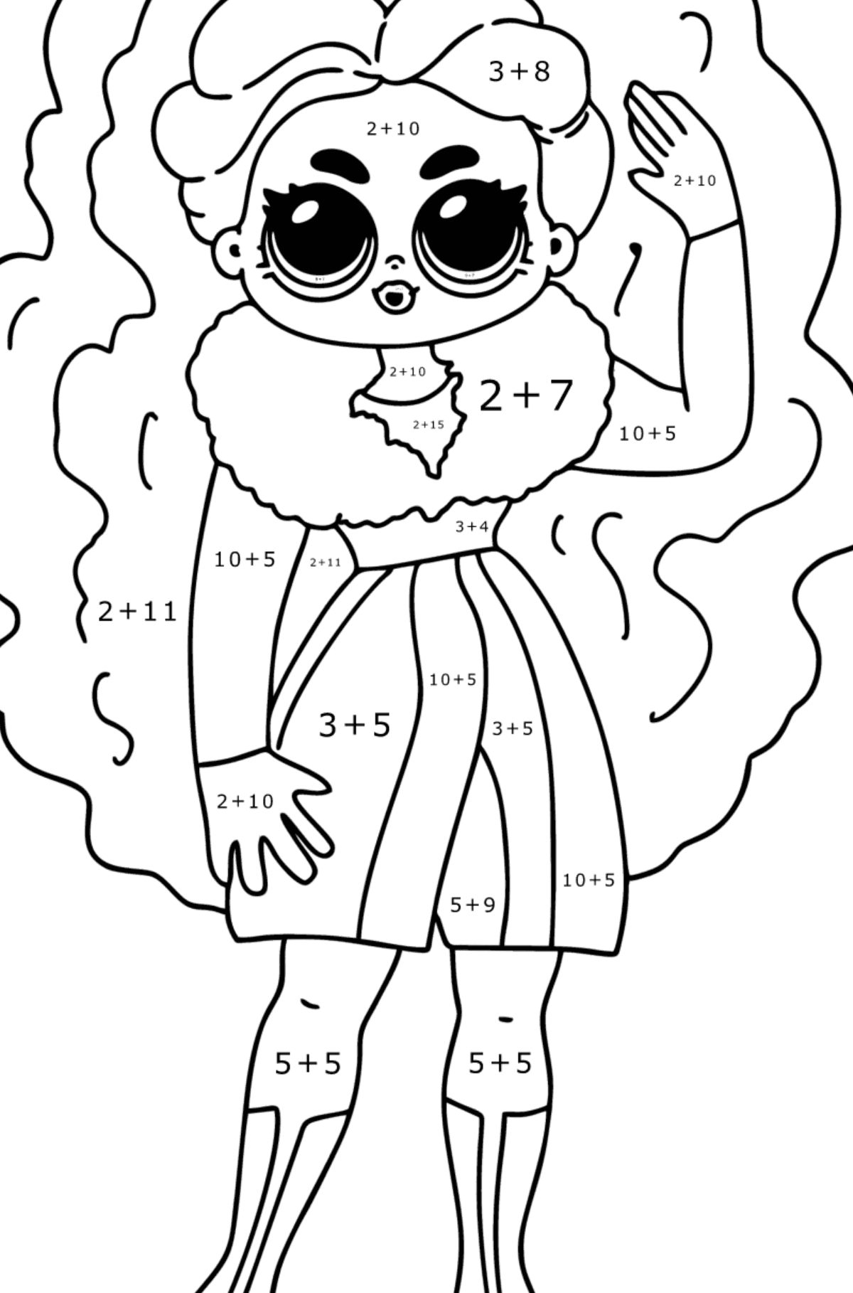 Coloring page LOL OMG Cute Girl - Math Coloring - Addition for Kids