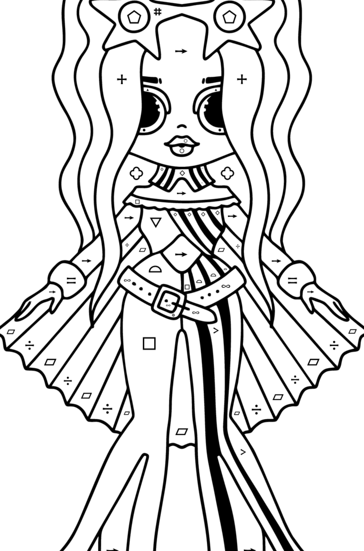 Desen de colorat LOL OMG Dance Major Lady - Desen de colorat după Simbol și Forme Geometrice pentru copii