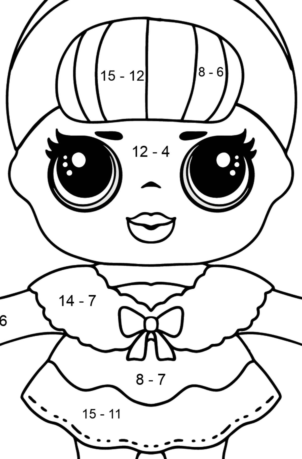 Розмальовка ляльки ЛОЛ Crystal Queen - Математична Розмальовка Віднімання для дітей