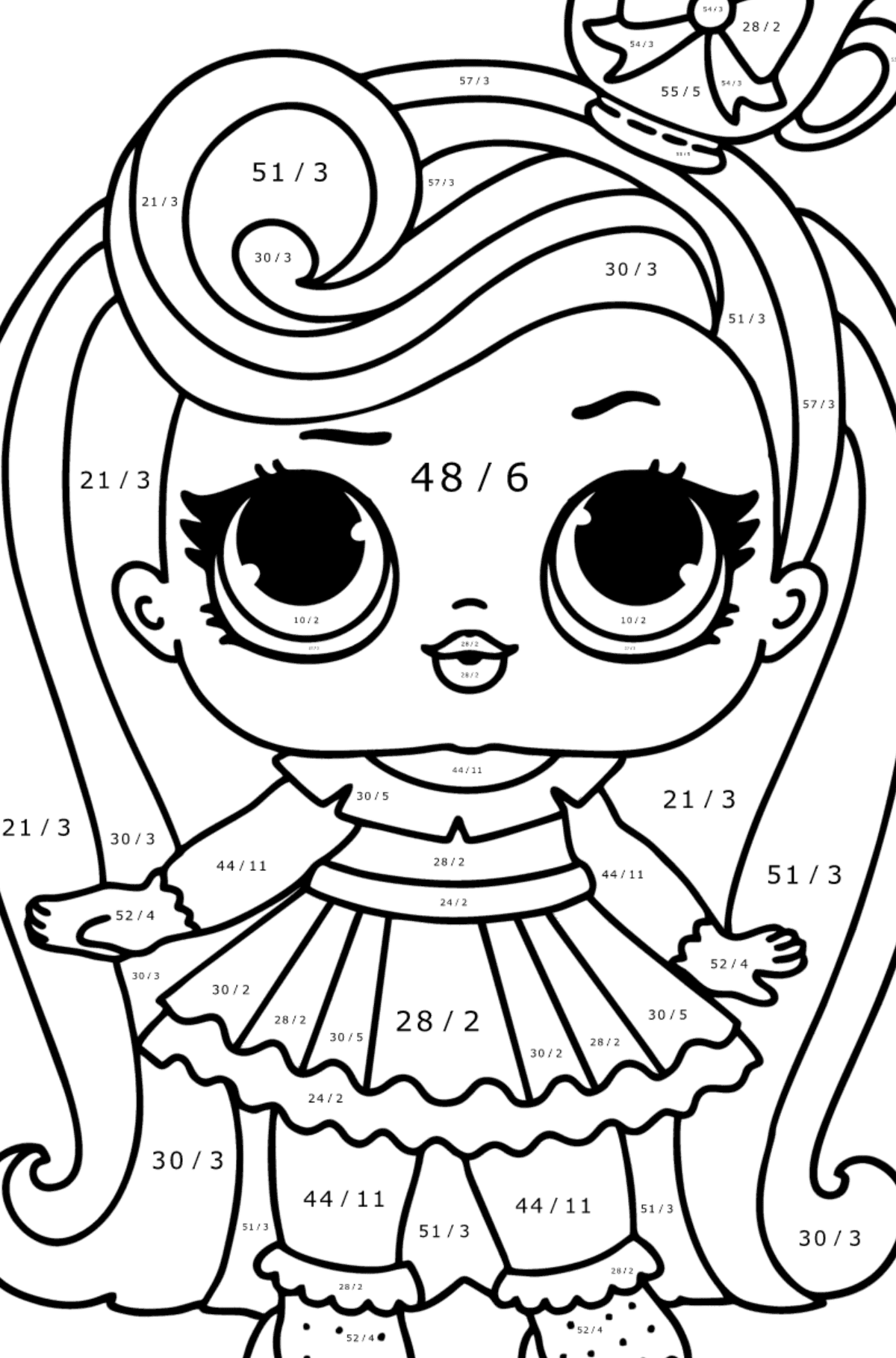Disegno da colorare LOL Surprise Darling HairVibes - Colorazione matematica - Divisione per bambini