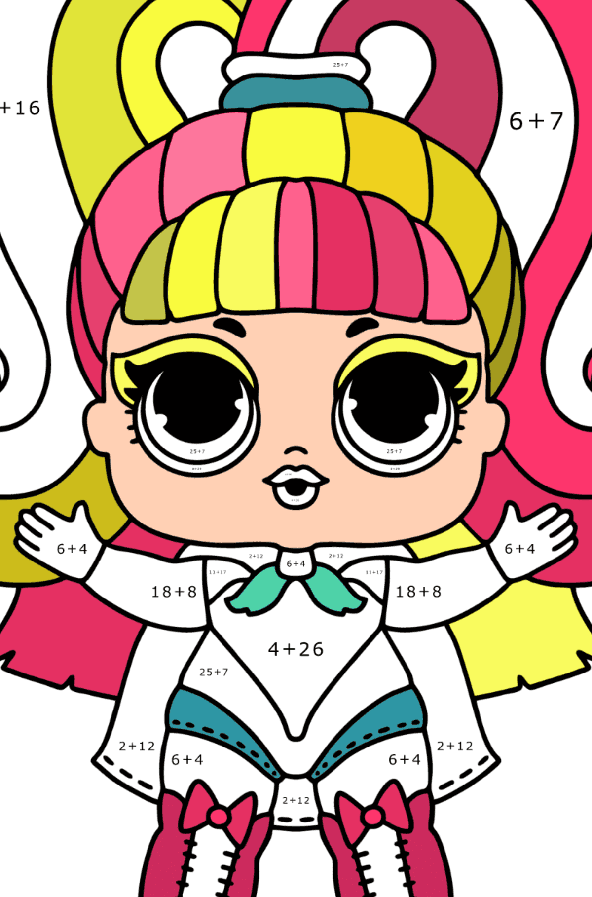 Desenho LOL Surprise Glow Grrrl para colorir - Colorindo com Matemática - Soma para Crianças