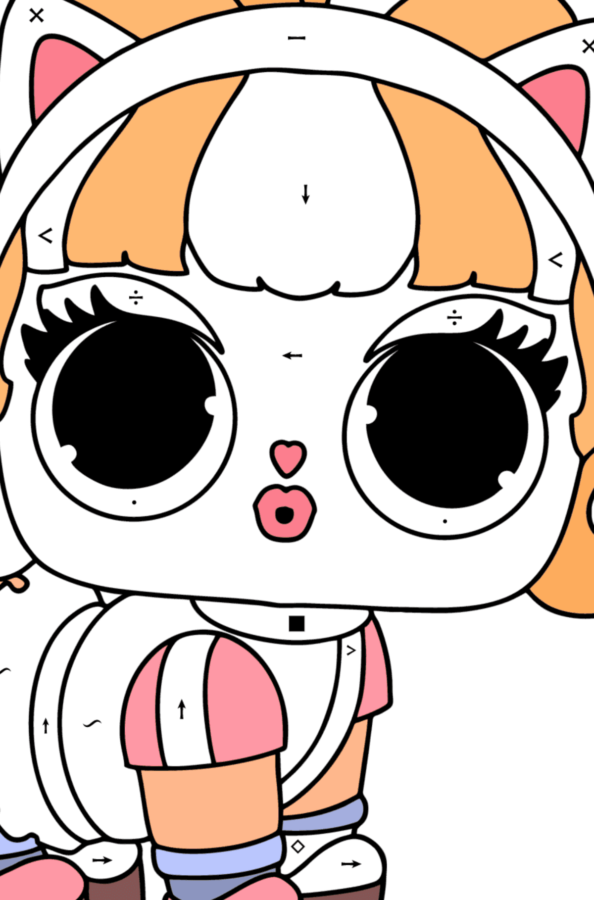 Colouring page LOL Surprise Kitty 500 Winter Disco - Coloring by Symbols for Kids