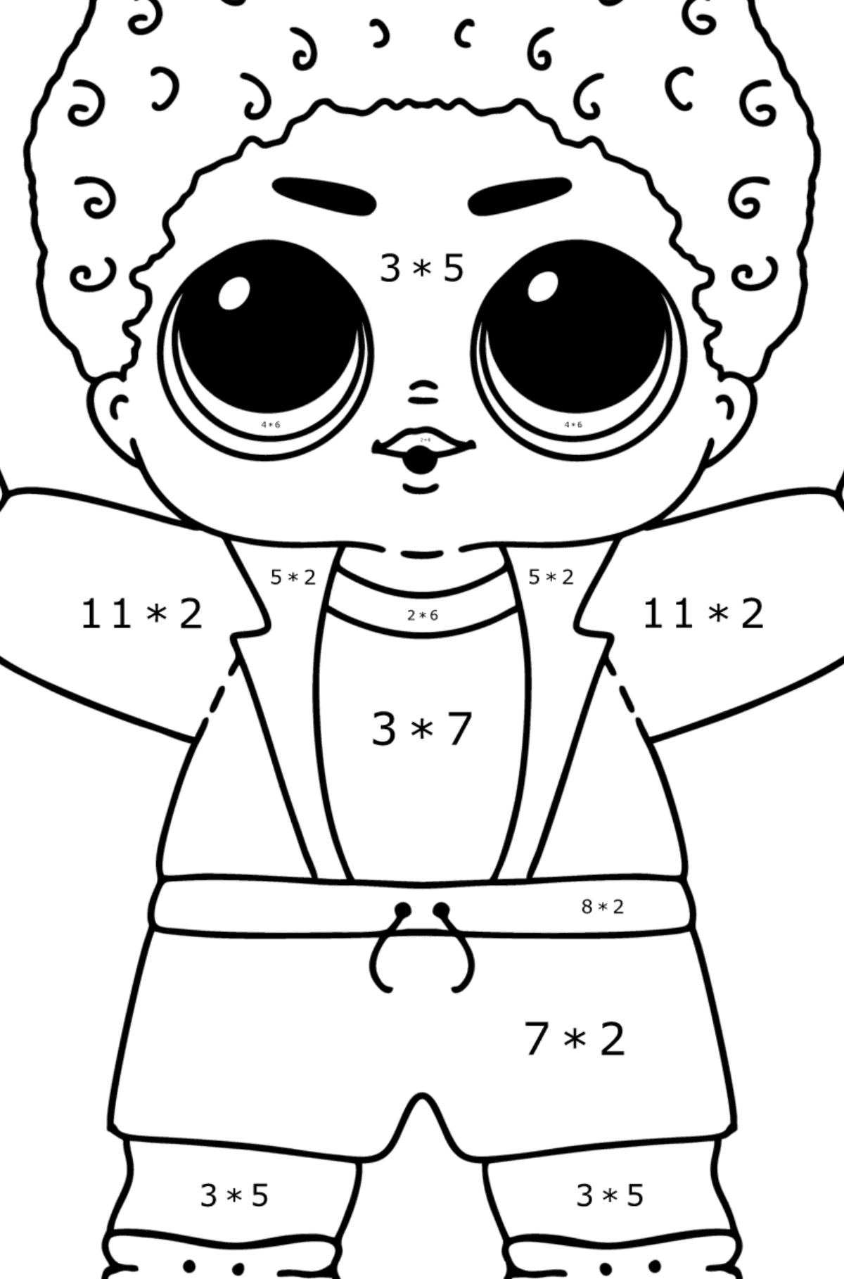 Ausmalbild LOL Junge König (King Bee) - Mathe Ausmalbilder - Multiplikation für Kinder