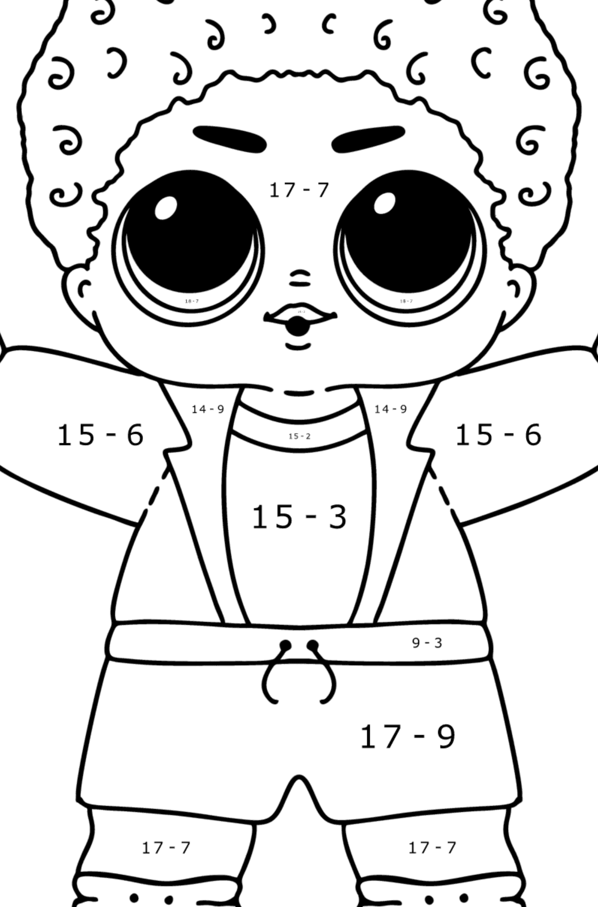 Coloring page LOL boy King - Math Coloring - Subtraction for Kids