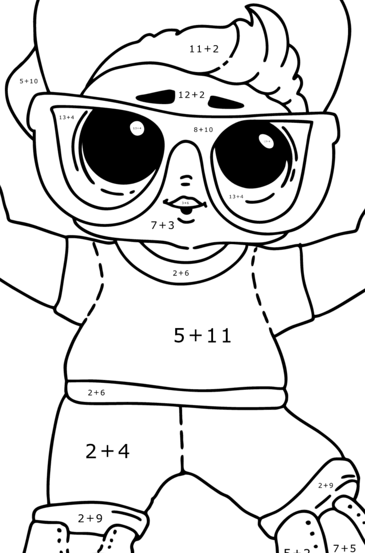Boyama sayfası Oyuncak bebek Boy Next Door de LOL - Matematik Boyama - Toplama çocuklar için