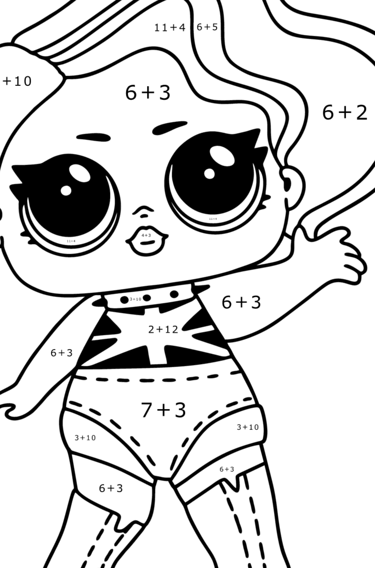 Ausmalbild LOL Surprise Cheeky babe - Mathe Ausmalbilder - Addition für Kinder