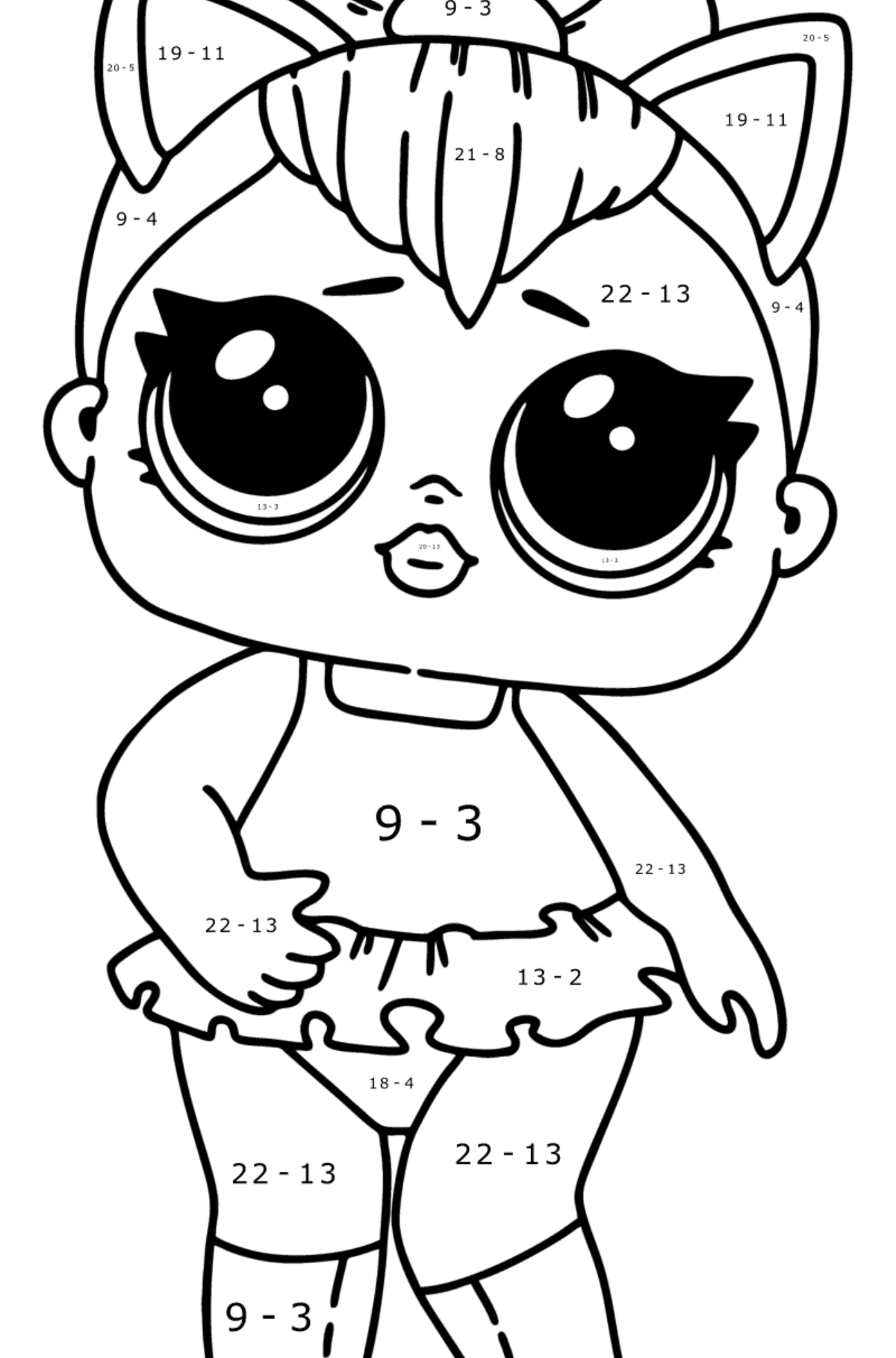 LOL Surprise Kitty Queen coloring page - Math Coloring - Subtraction for Kids