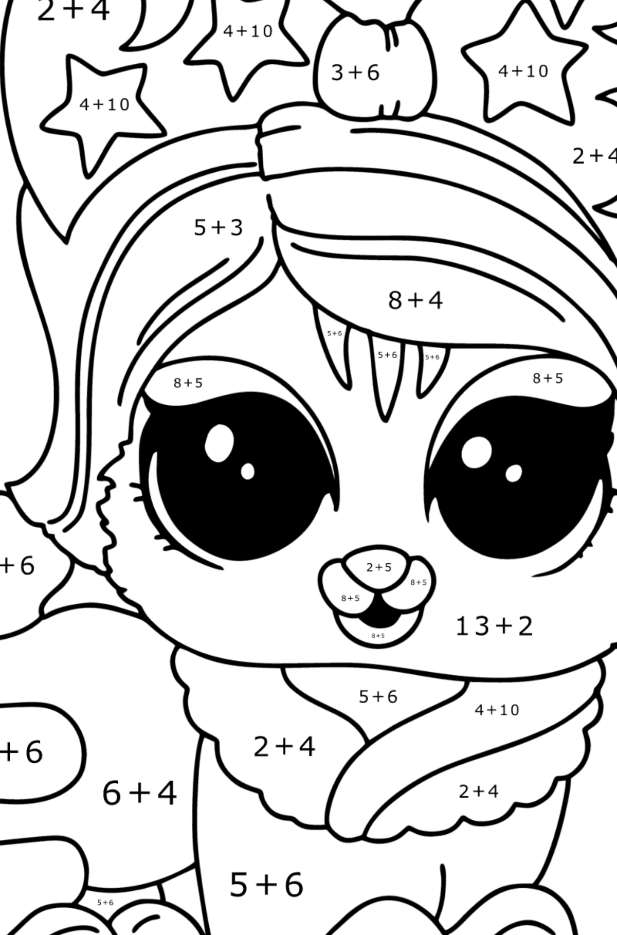Coloring page LOL Pet Kitty - Math Coloring - Addition for Kids