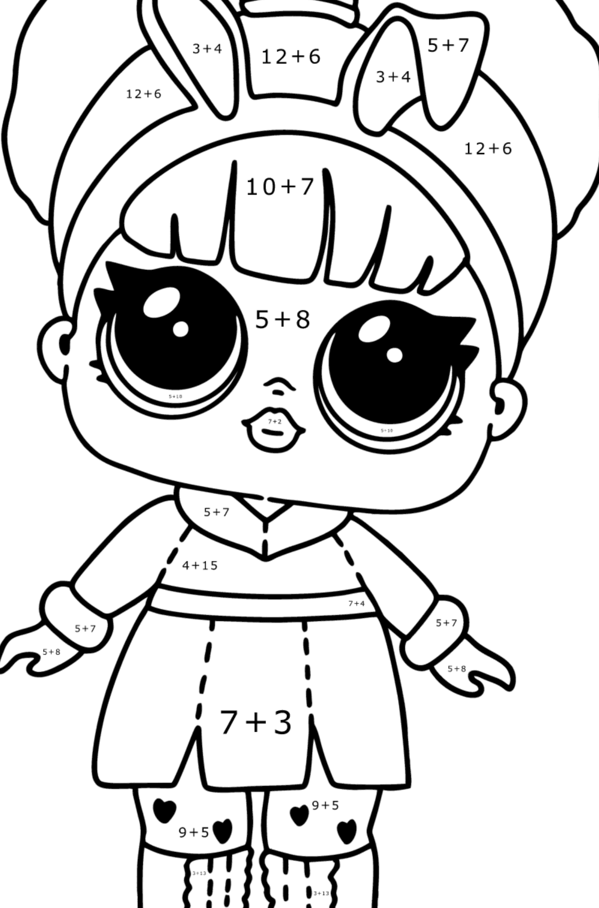 LOL Surprise Snow bunny coloring page - Math Coloring - Addition for Kids