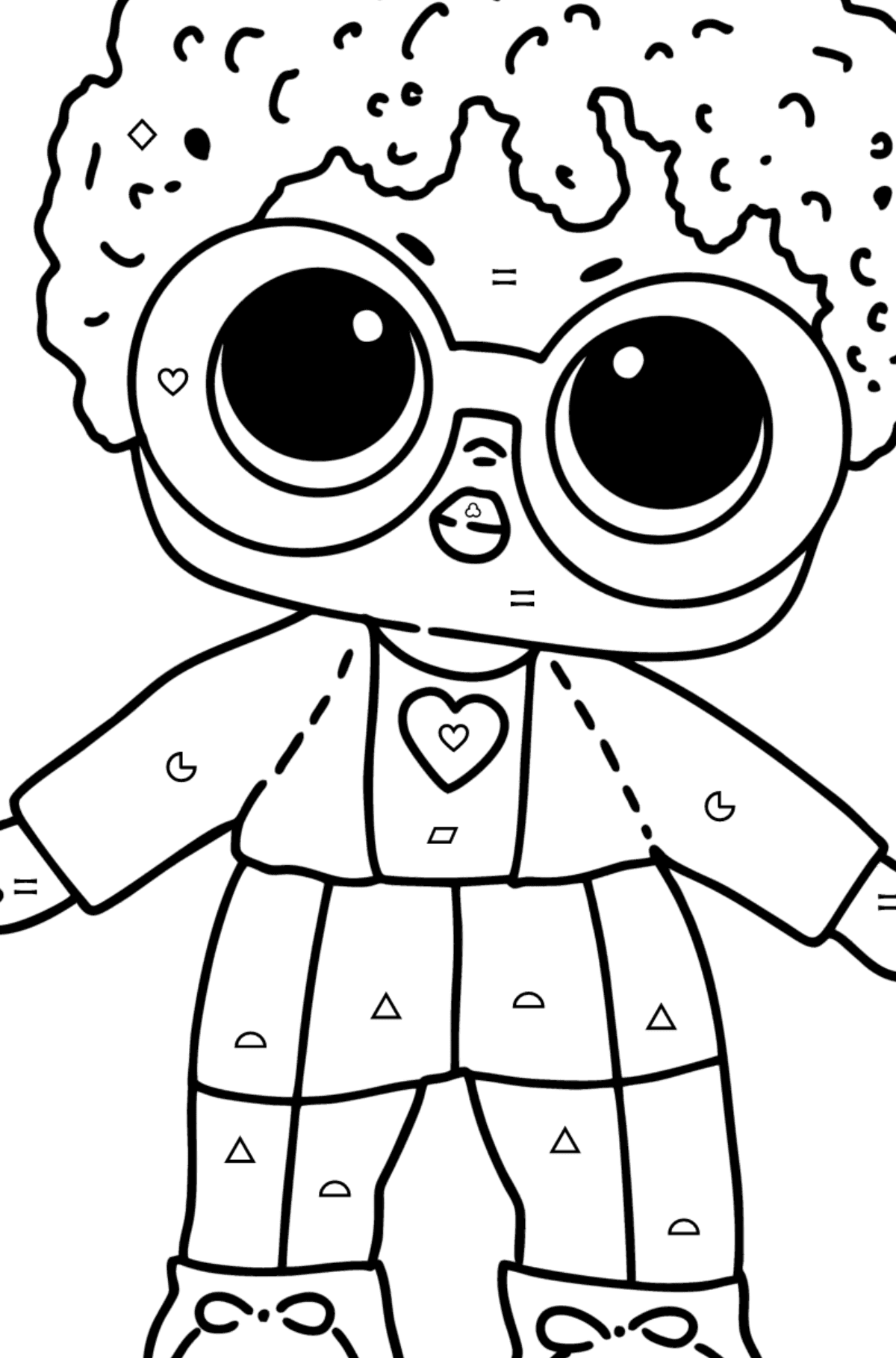 Mewarnai gambar LOL Surprise Steezy Doll Boy - Pewarnaan mengikuti Simbol dan Bentuk Geometri untuk anak-anak