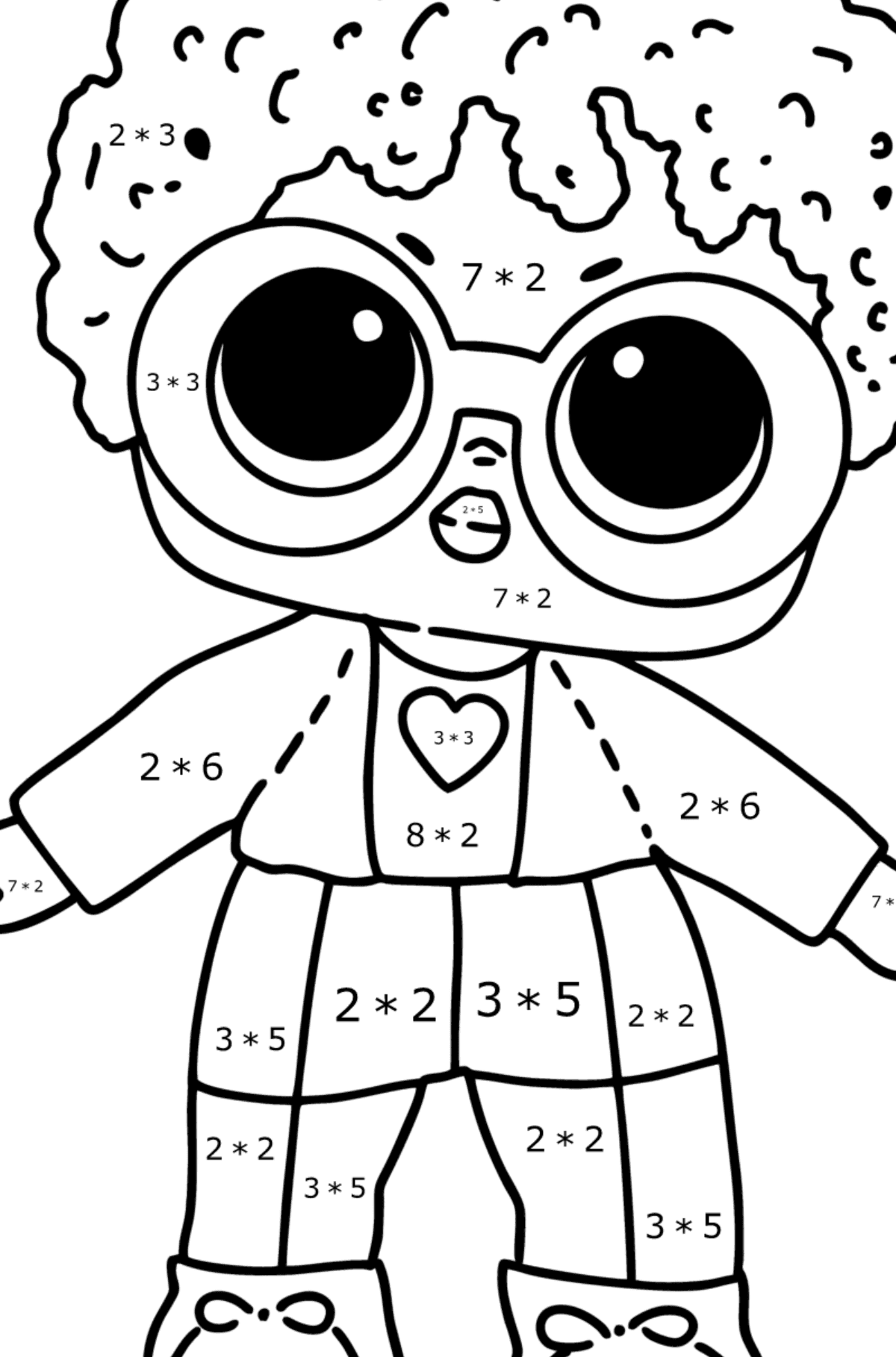 Tegning til fargelegging LOL Surprise Steezy Doll Boy - Matematisk fargeleggingsside - multiplisering for barn