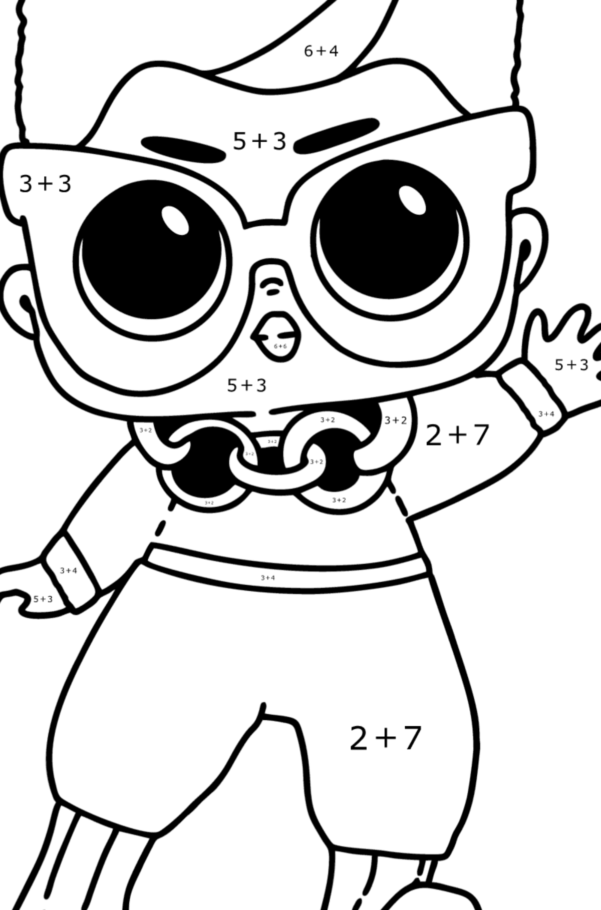Mewarnai gambar LOL Surprise Swaggie Doll Boy - Pewarnaan Matematika: Pertambahan untuk anak-anak