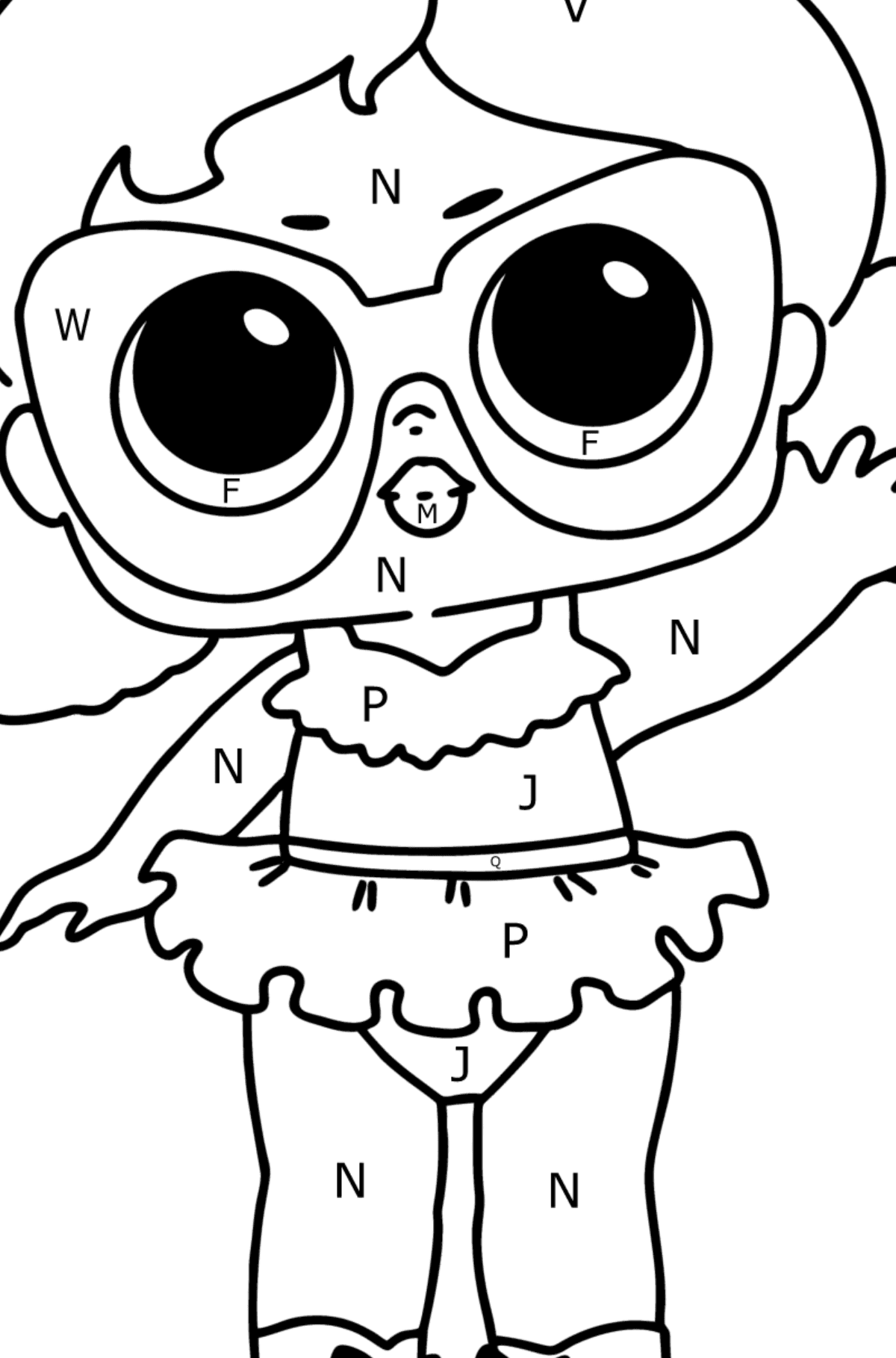 Desenho de LOL Surprise Vacay babay para colorir - Colorir por Letras para Crianças