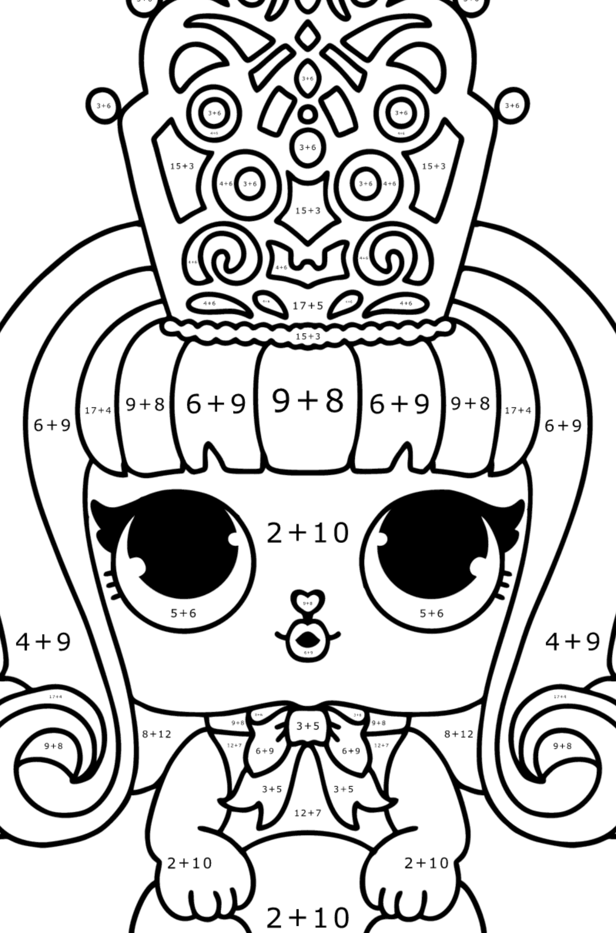 Disegno da colorare LOL Surprise Prom Bunny - Colorazione matematica - Addizione per bambini
