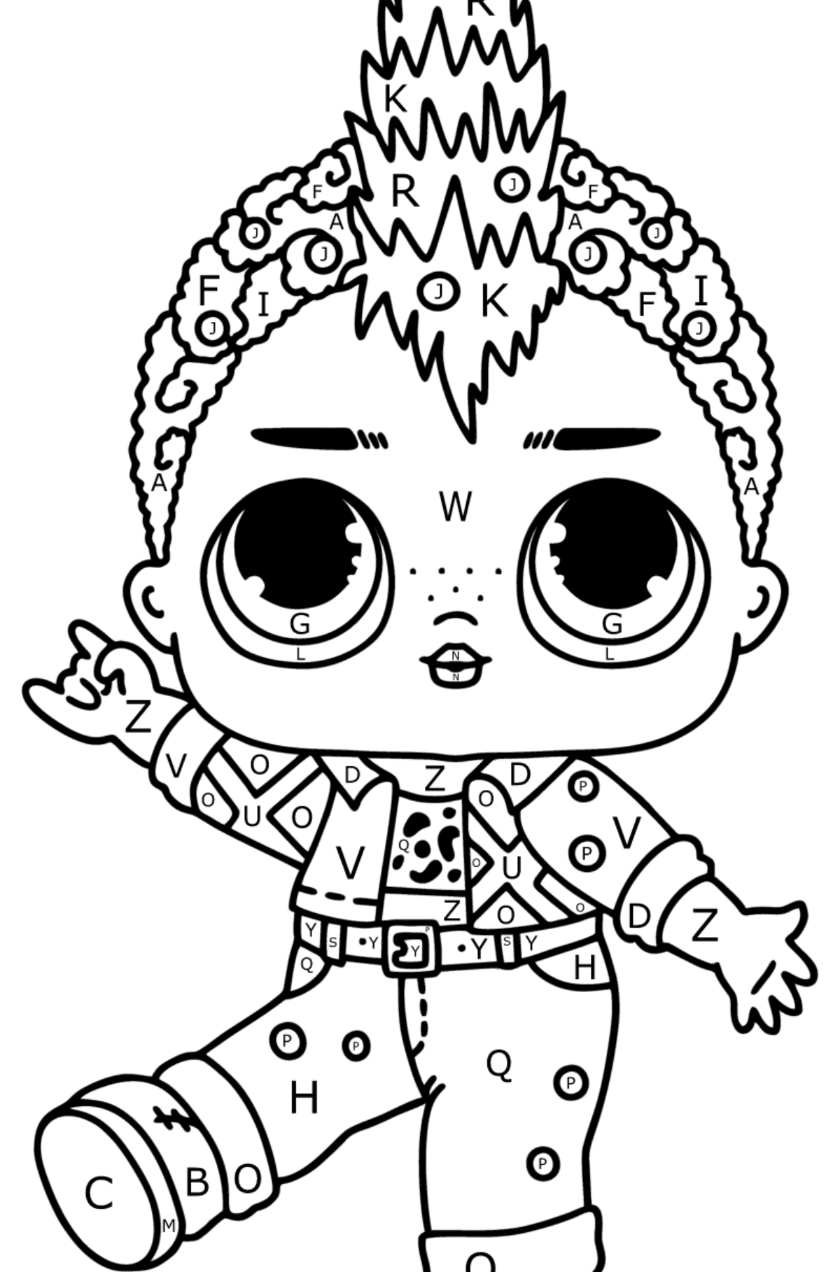 Colouring page LOL Surprise Punk Boi - Coloring by Letters for Kids