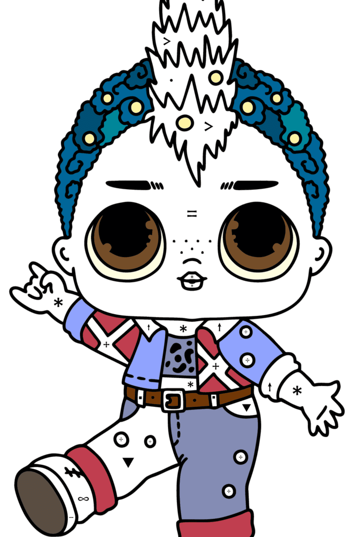Ausmalbild LOL Surprise Punk Boi - Ausmalen nach Symbolen für Kinder