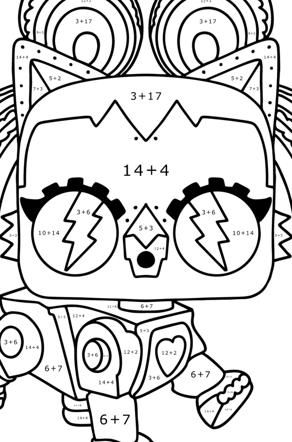 Kifestő LOL Surprise Robo Kitty - Matematikai színezés - összeadás gyerekeknek
