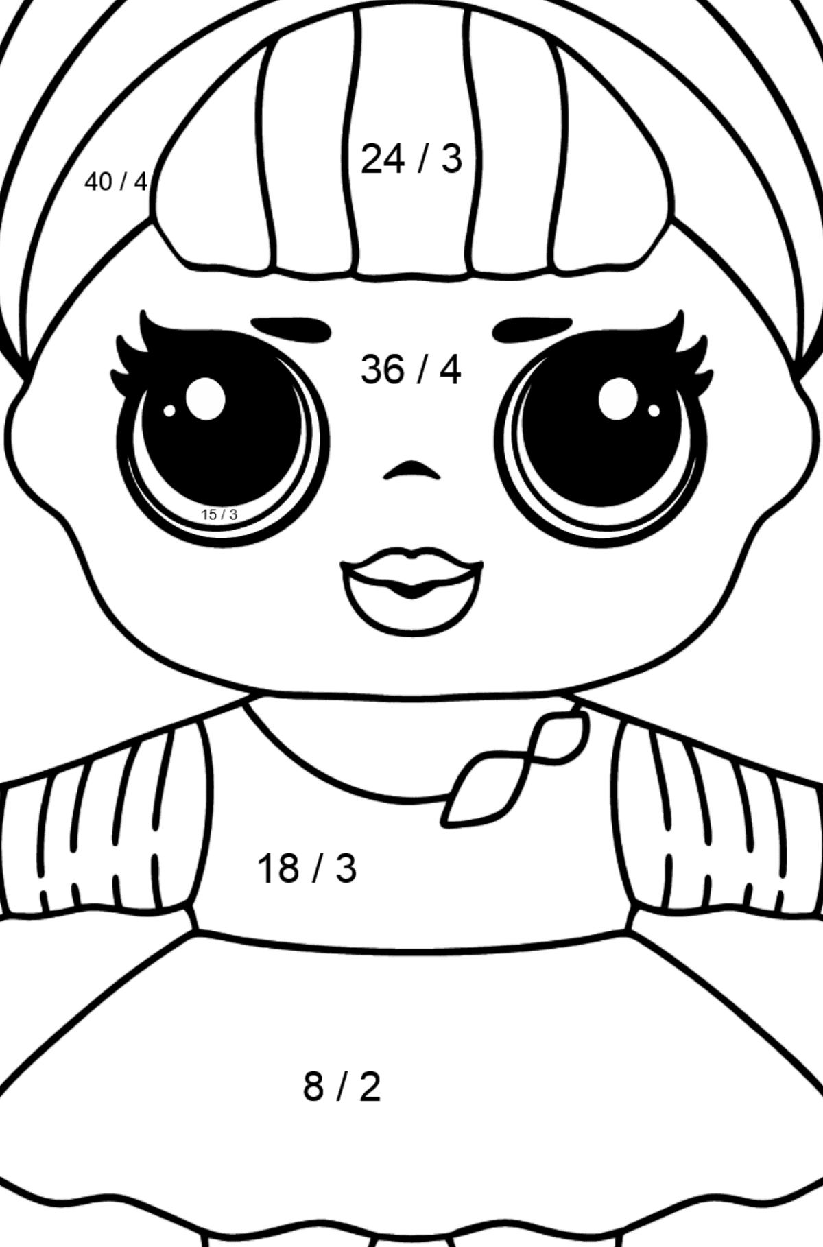Розмальовка лялька ЛОЛ Sis Swing - Математична Розмальовка Ділення для дітей