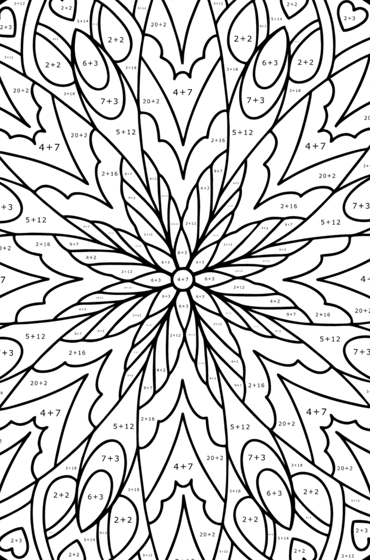 Complex Coloring Page for Kids - Mandala - Math Coloring - Addition for Kids