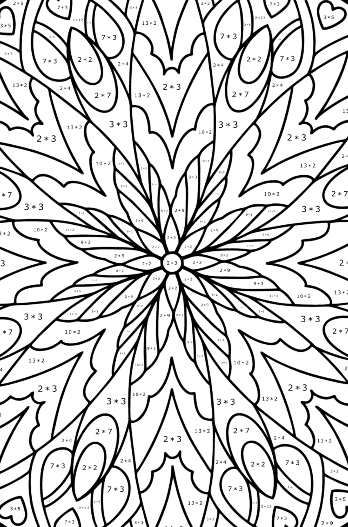 Complex Coloring Page for Kids - Mandala - Math Coloring - Multiplication for Kids