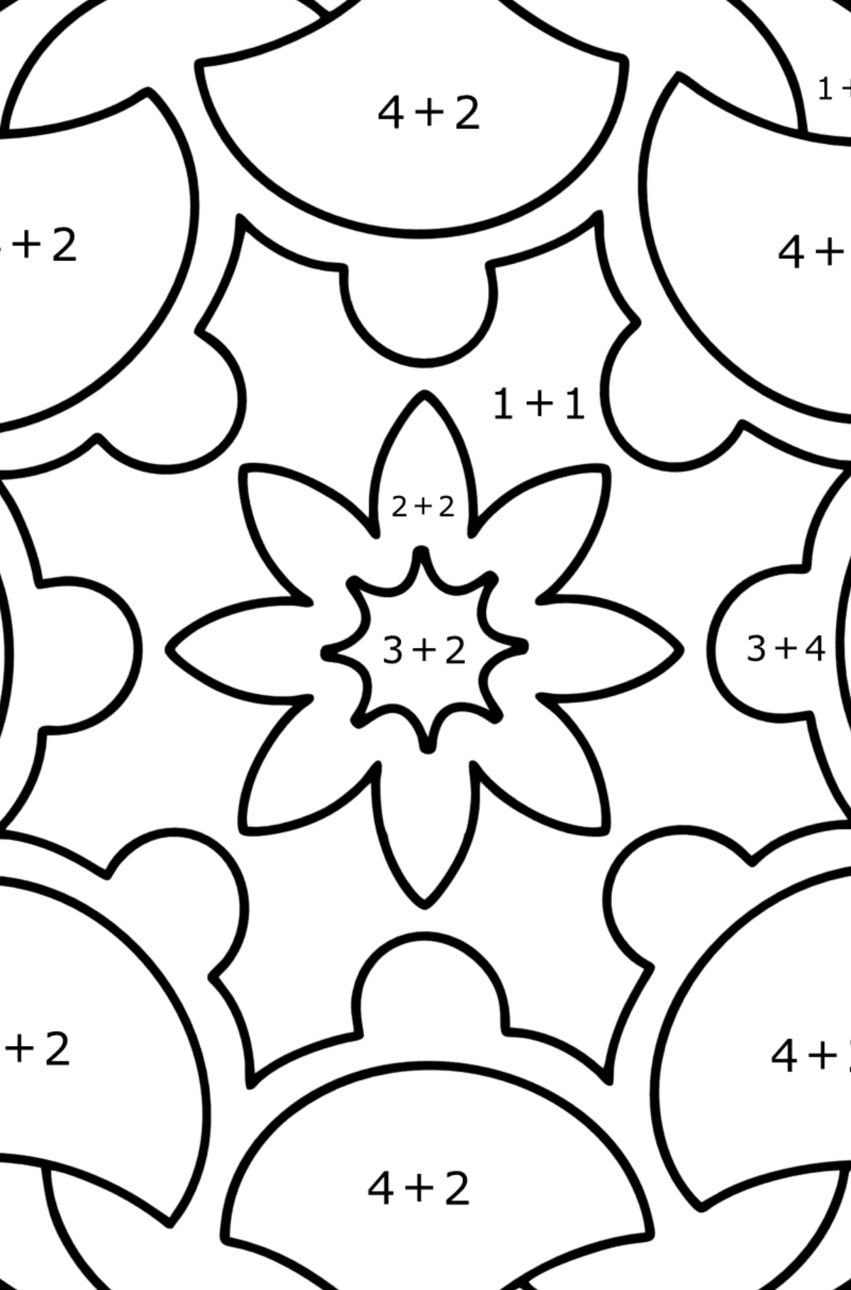 Mandala coloring page - 13 elements - Math Coloring - Addition for Kids