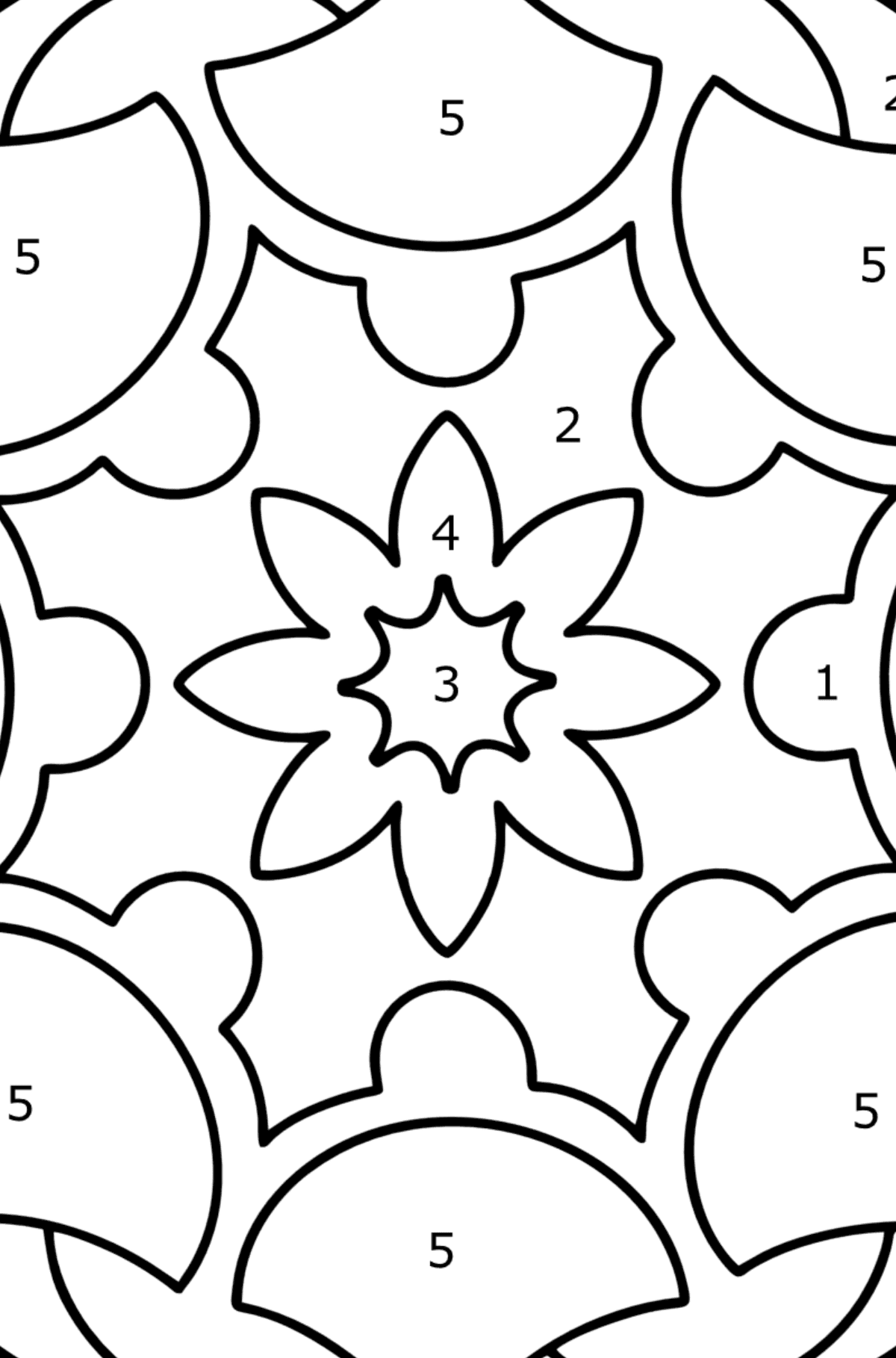 Mandala Ausmalbild - 13 Elemente - Malen nach Zahlen für Kinder