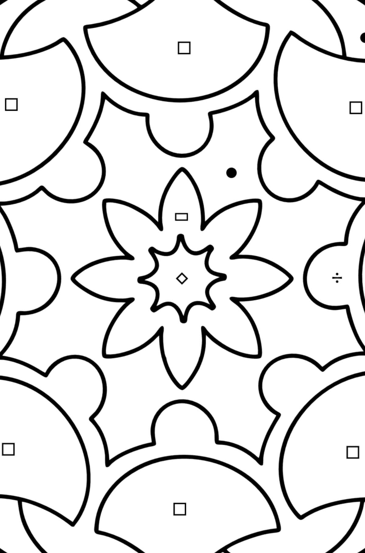 Kolorowanka Mandala - 13 elementów - Kolorowanie według symboli i figur geometrycznych dla dzieci