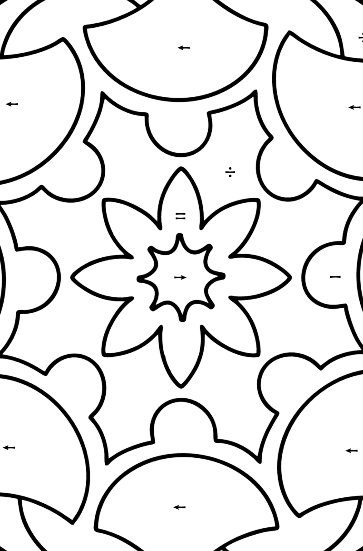 Mandala Ausmalbild - 13 Elemente - Ausmalen nach Symbolen für Kinder