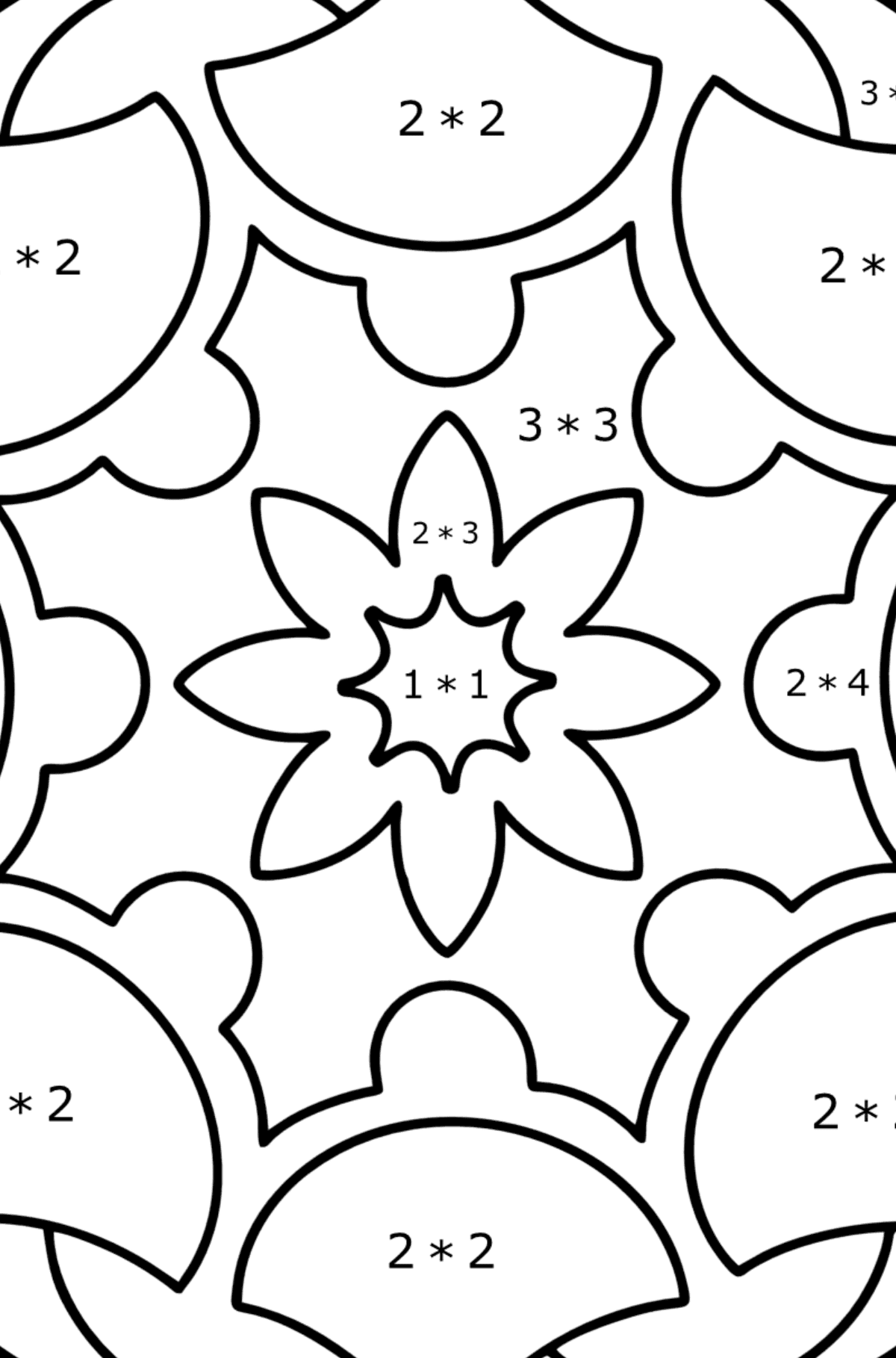 Mandala Ausmalbild - 13 Elemente - Mathe Ausmalbilder - Multiplikation für Kinder