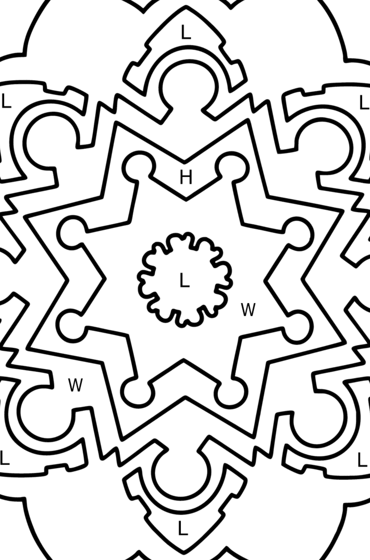 Mandala coloring page - 13 parts - Coloring by Letters for Kids