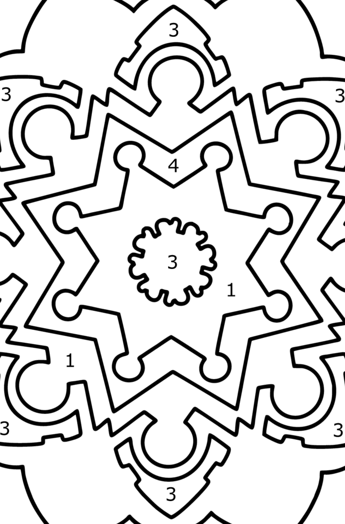 Mandala coloring page - 13 parts - Coloring by Numbers for Kids