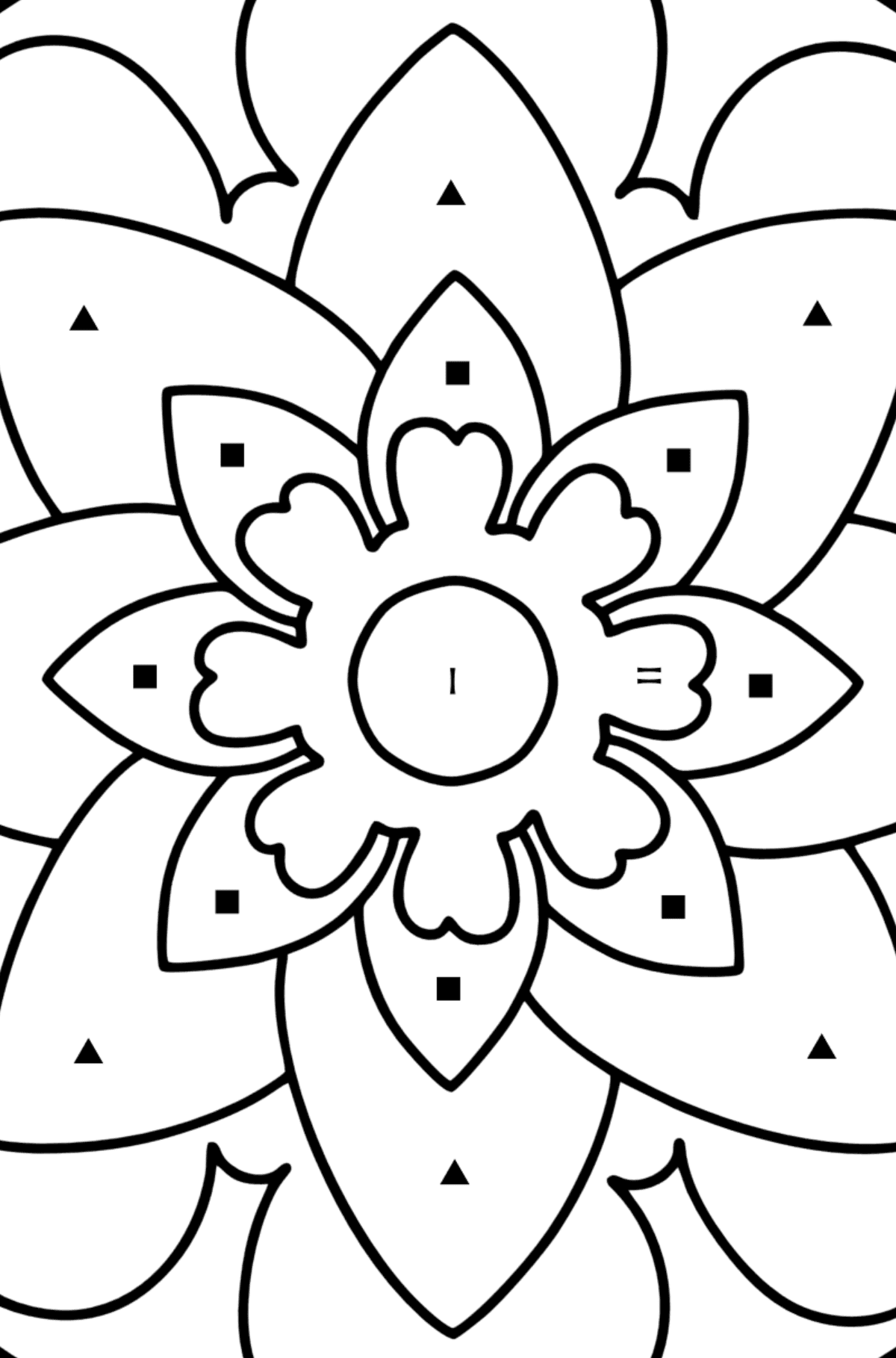 Kolorowanka Mandala - 20 elementów - Kolorowanie według symboli dla dzieci