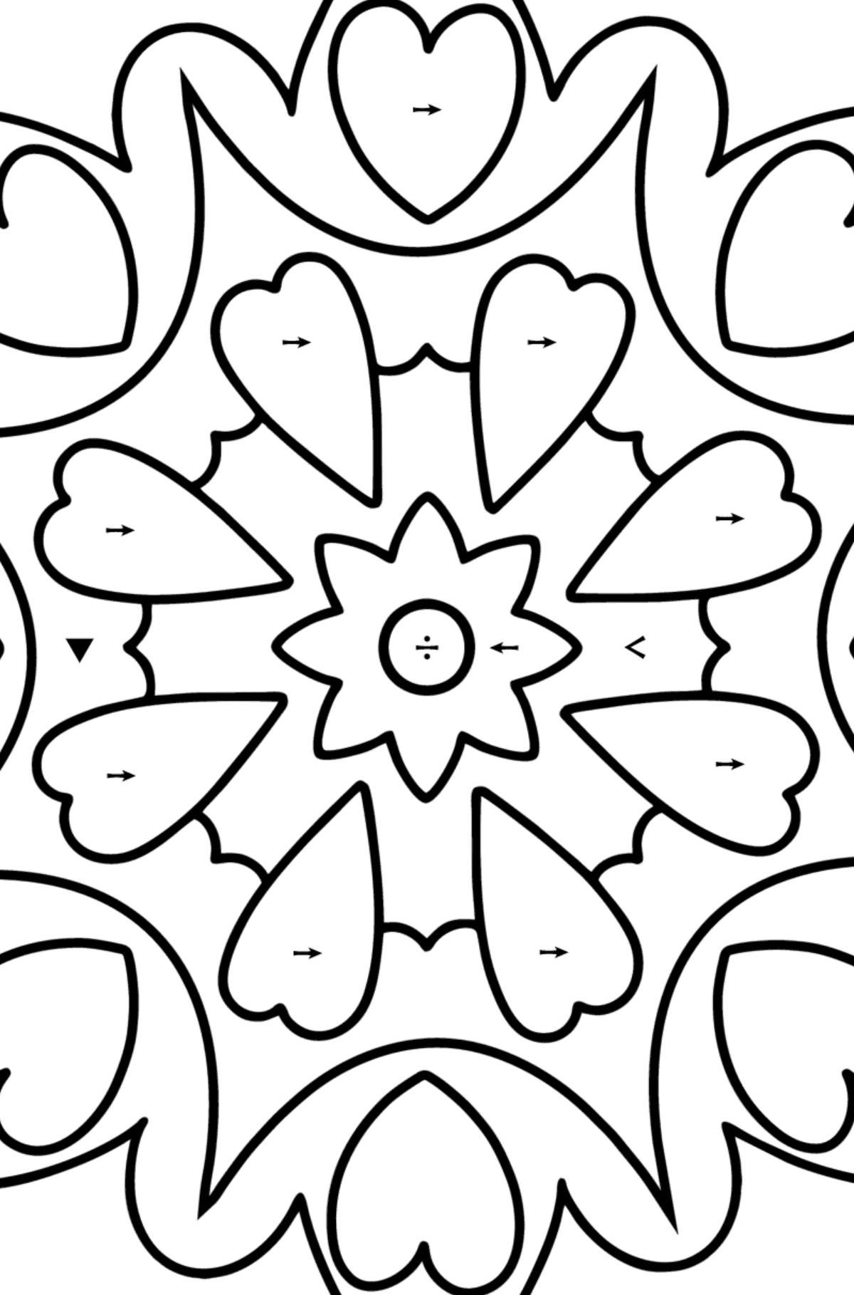 Mandala coloring page - 21 elements - Coloring by Symbols for Kids