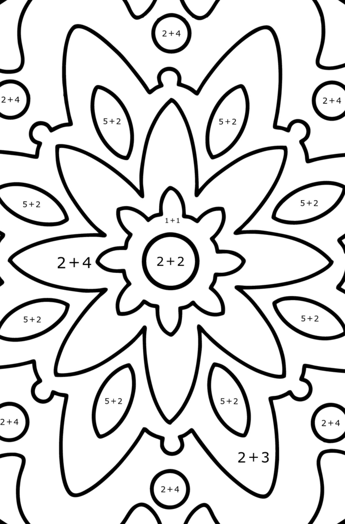 Mandala coloring page - 22 elements - Math Coloring - Addition for Kids