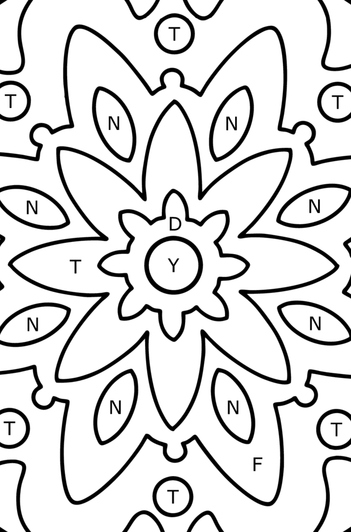 Mandala coloring page - 22 elements - Coloring by Letters for Kids