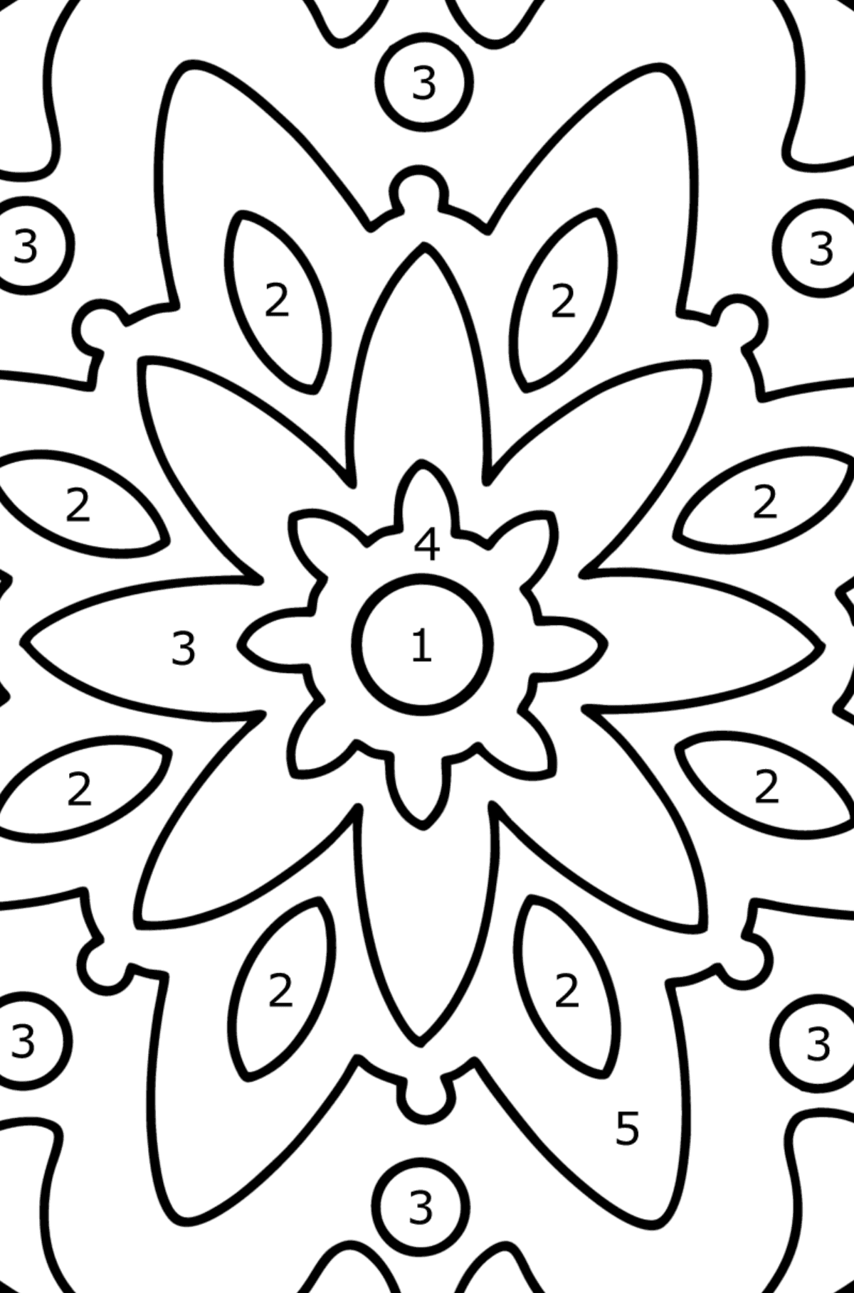 Mandala Ausmalbild - 22 Elemente - Malen nach Zahlen für Kinder