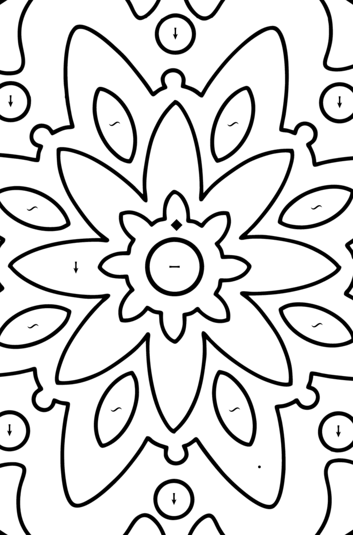 Mandala coloring page - 22 elements - Coloring by Symbols for Kids