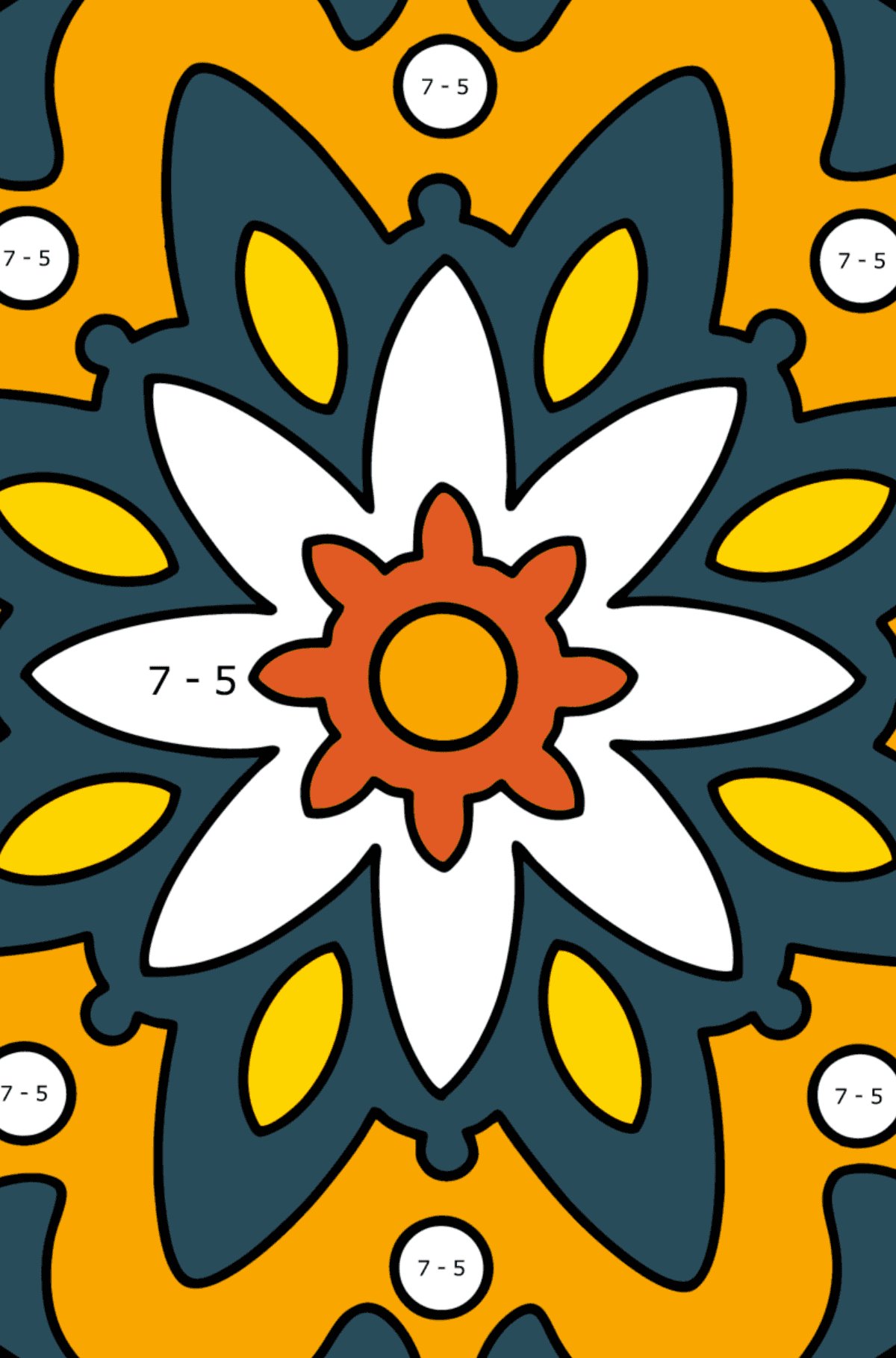 Coloriage mandala - 22 éléments - Coloriage Magique Soustraction pour les Enfants