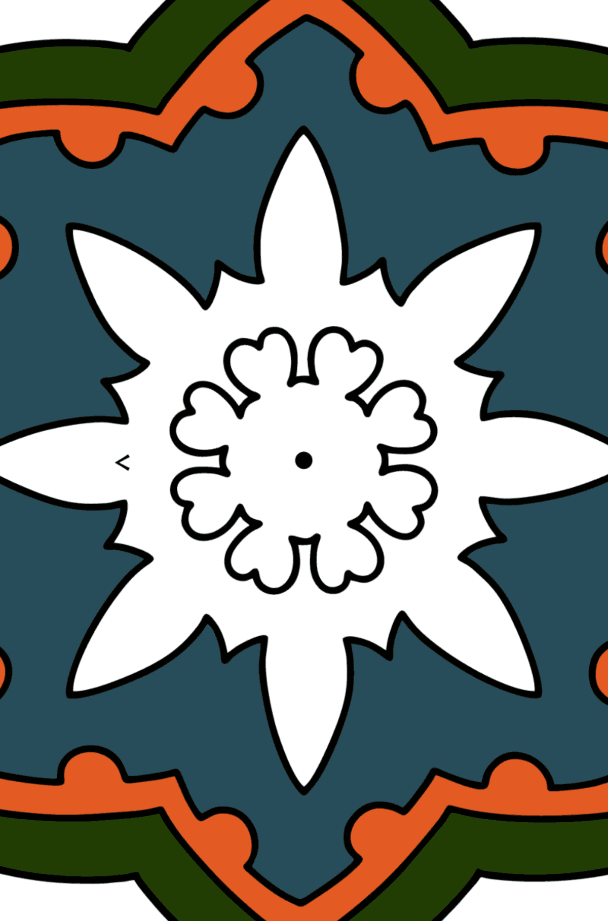 Mandala coloring page - 5 elements - Coloring by Symbols for Kids