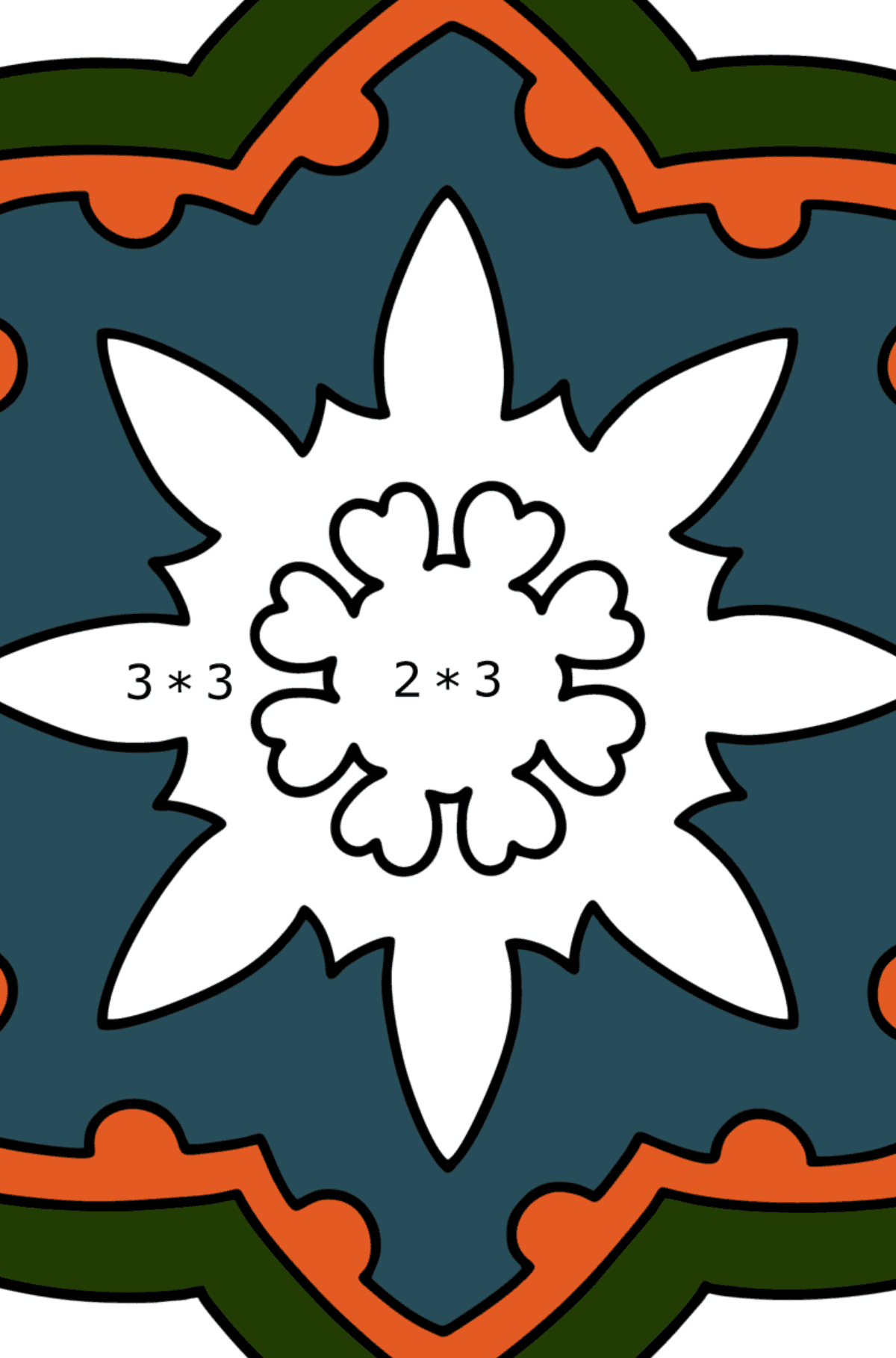 Coloriage mandala - 5 éléments - Coloriage Magique Multiplication pour les Enfants