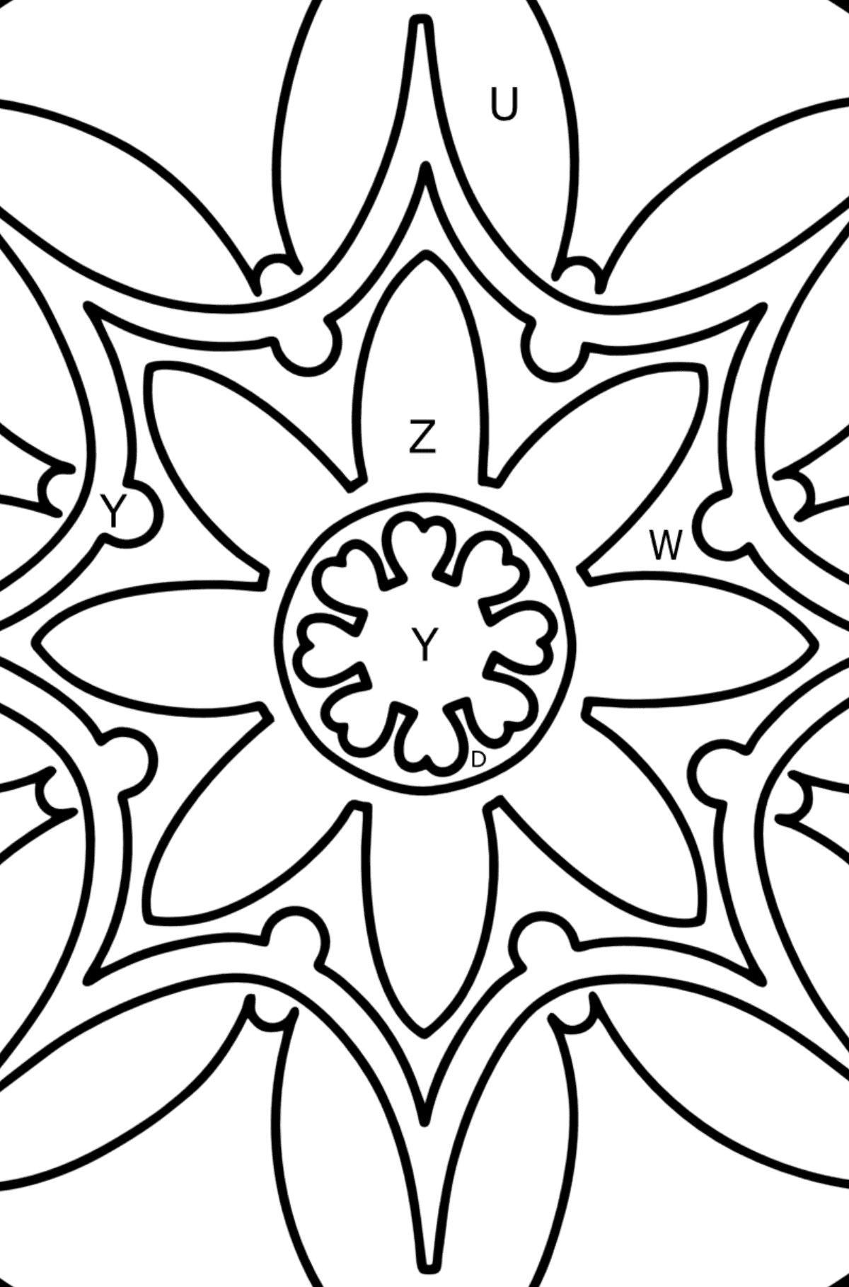 Mandala coloring page - 7 elements - Coloring by Letters for Kids
